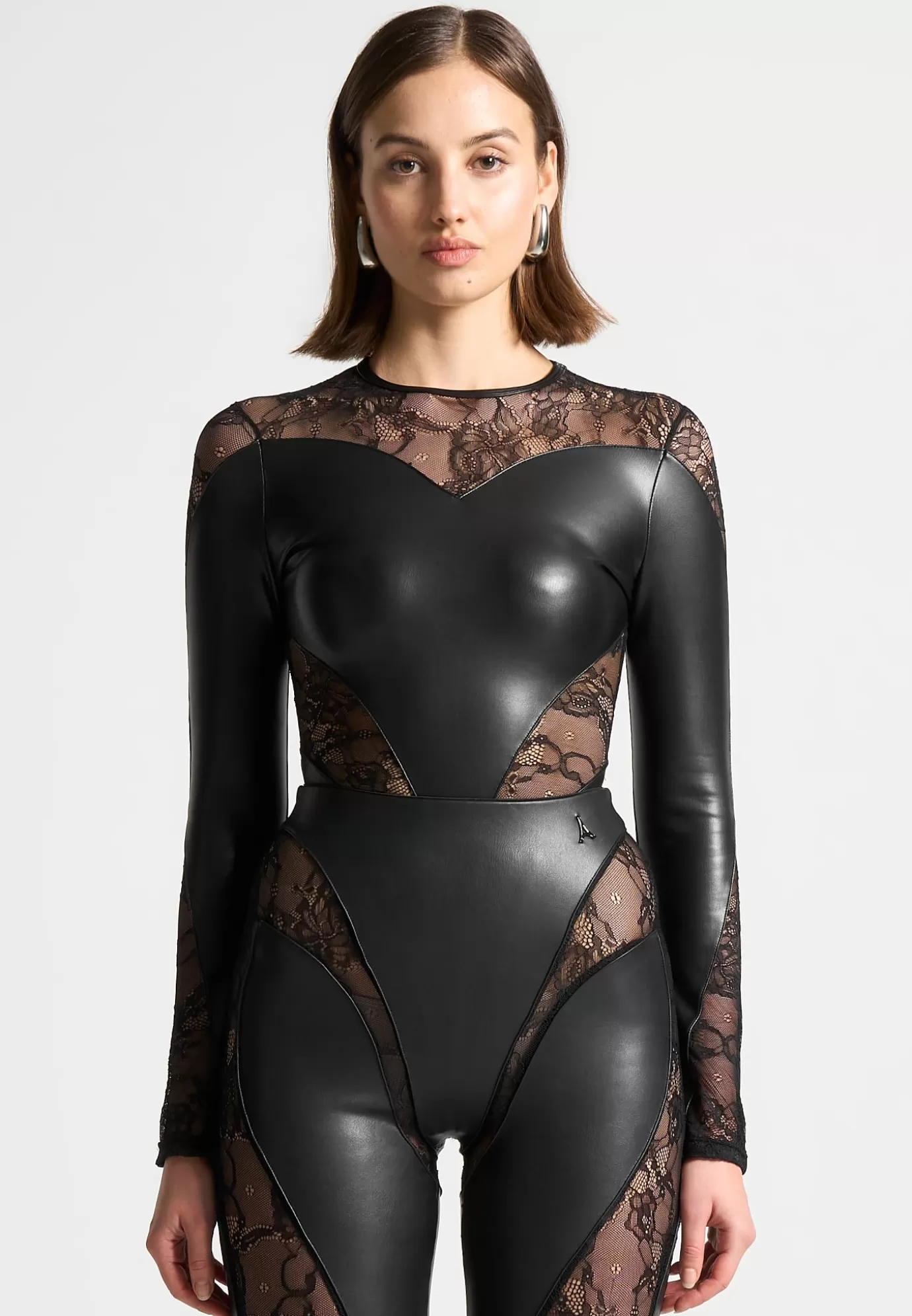 Fashion Leather and Lace Contour Bodysuit - Matching Sets