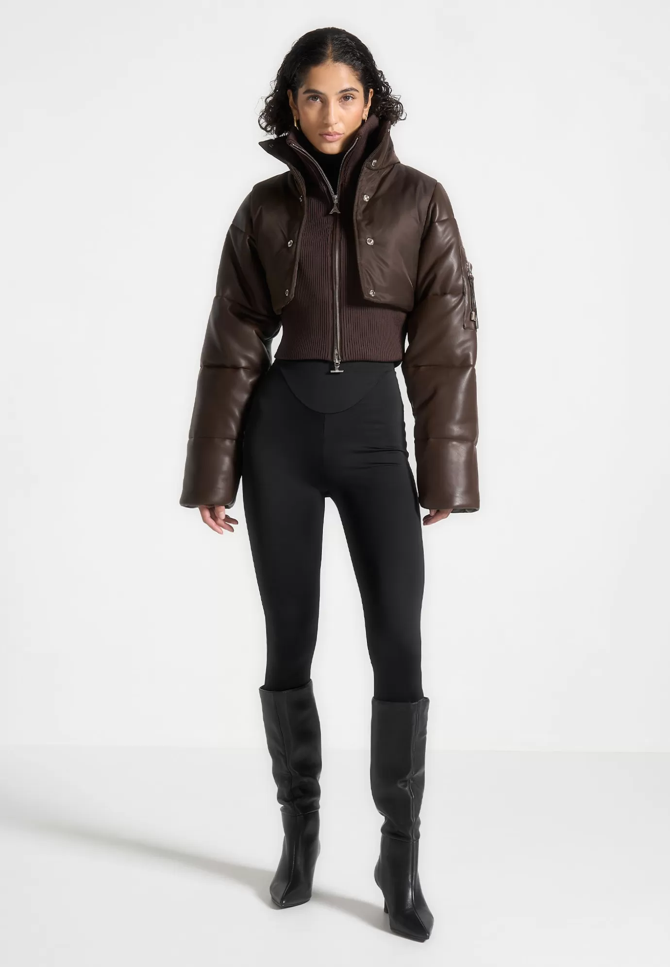 Store Leather and Nylon Layered Puffer Jacket - Outerwear