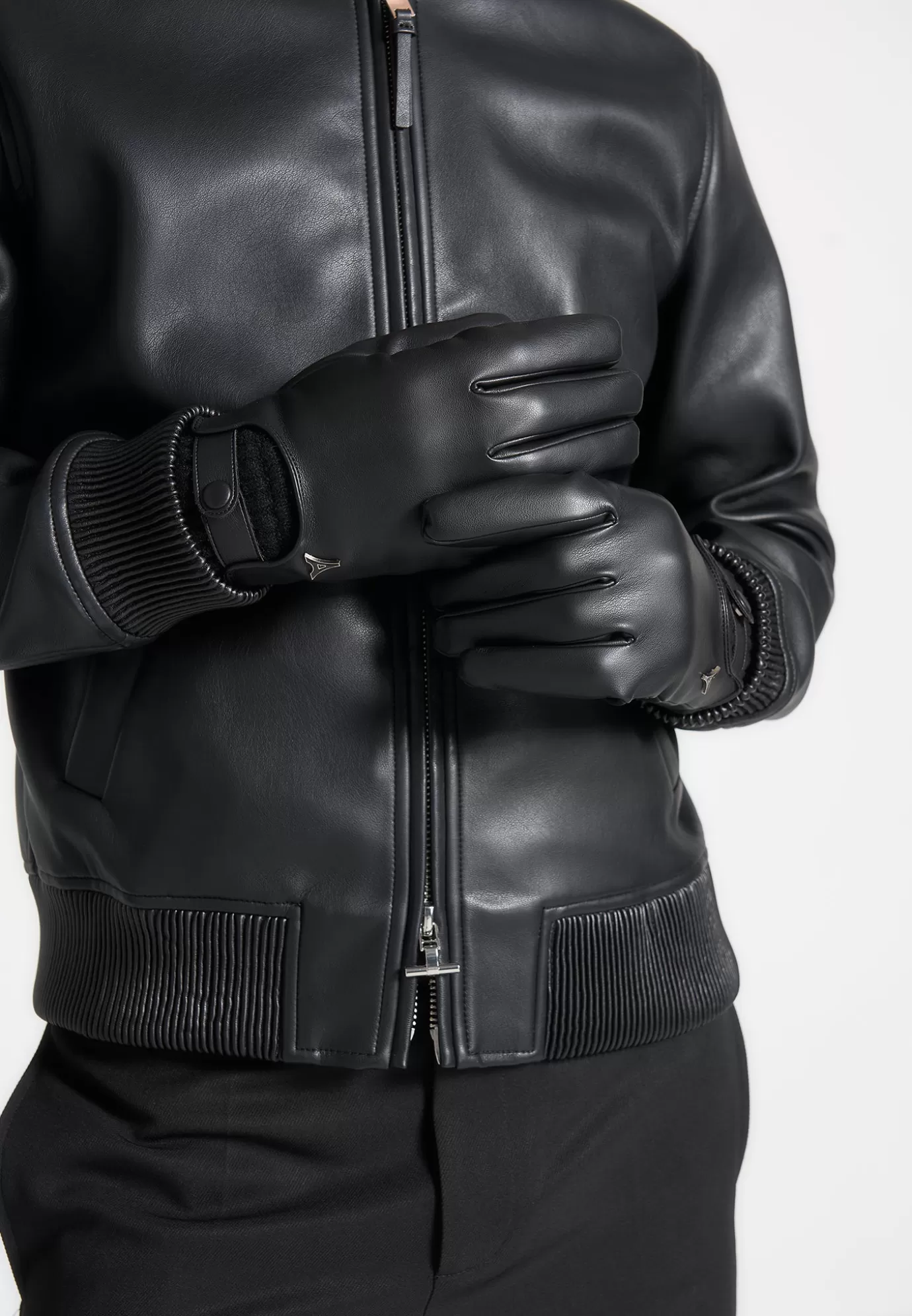 Cheap Leather and Ribbed Knit Gloves - Winter Accessories