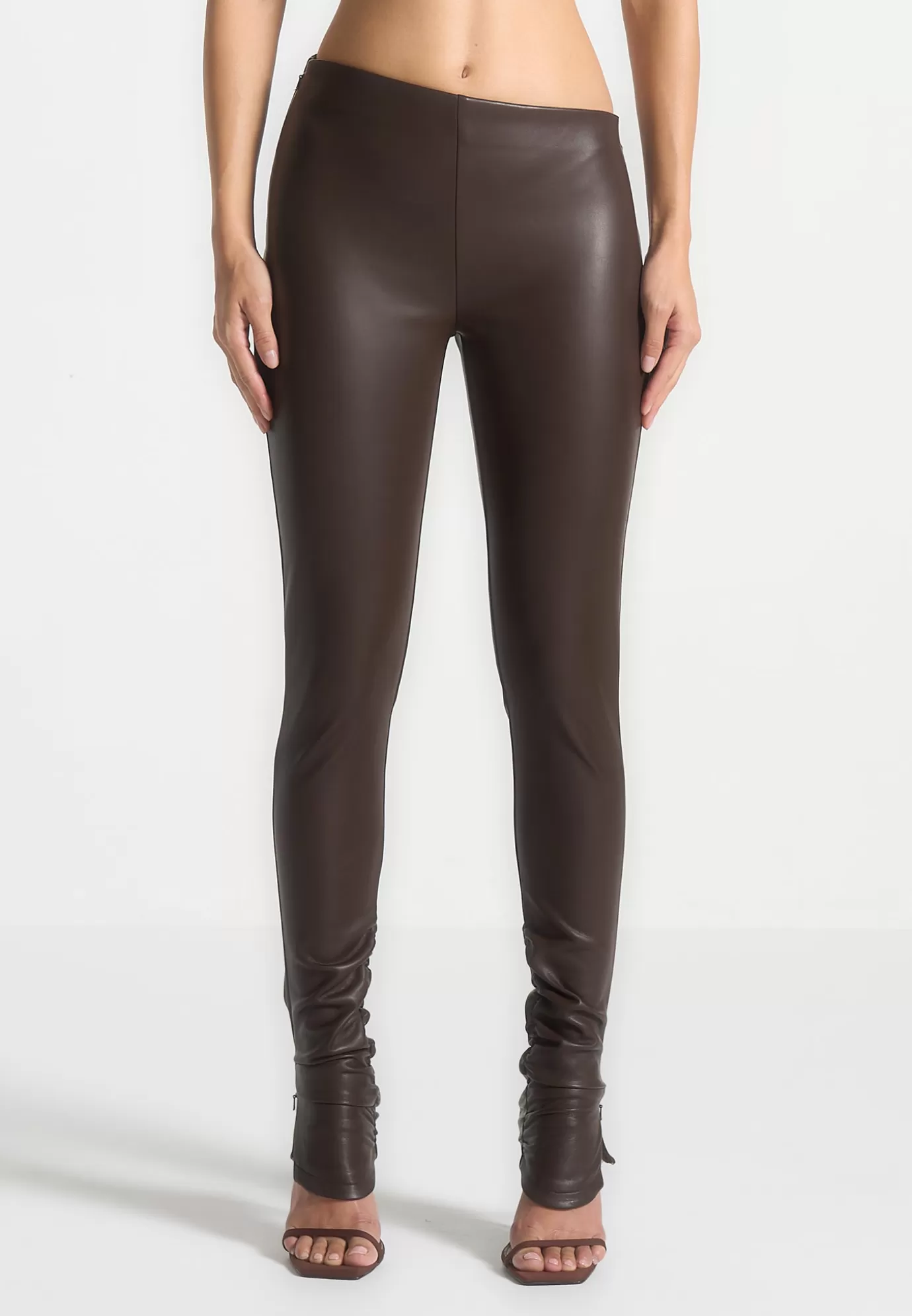 Online Leather Angled Waistband Leggings - Leggings