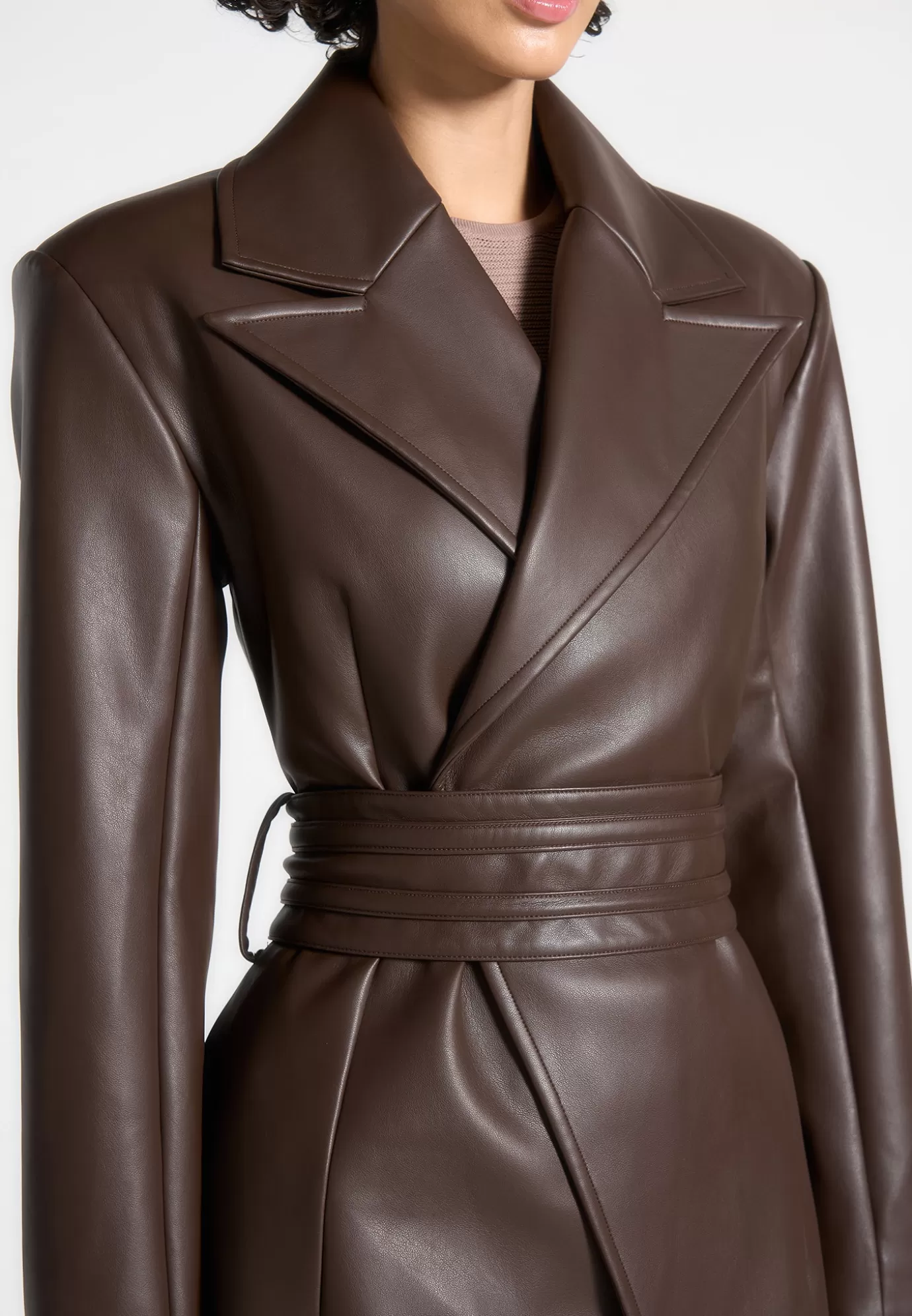 Hot Leather Asymmetric Belted Coat - Outerwear