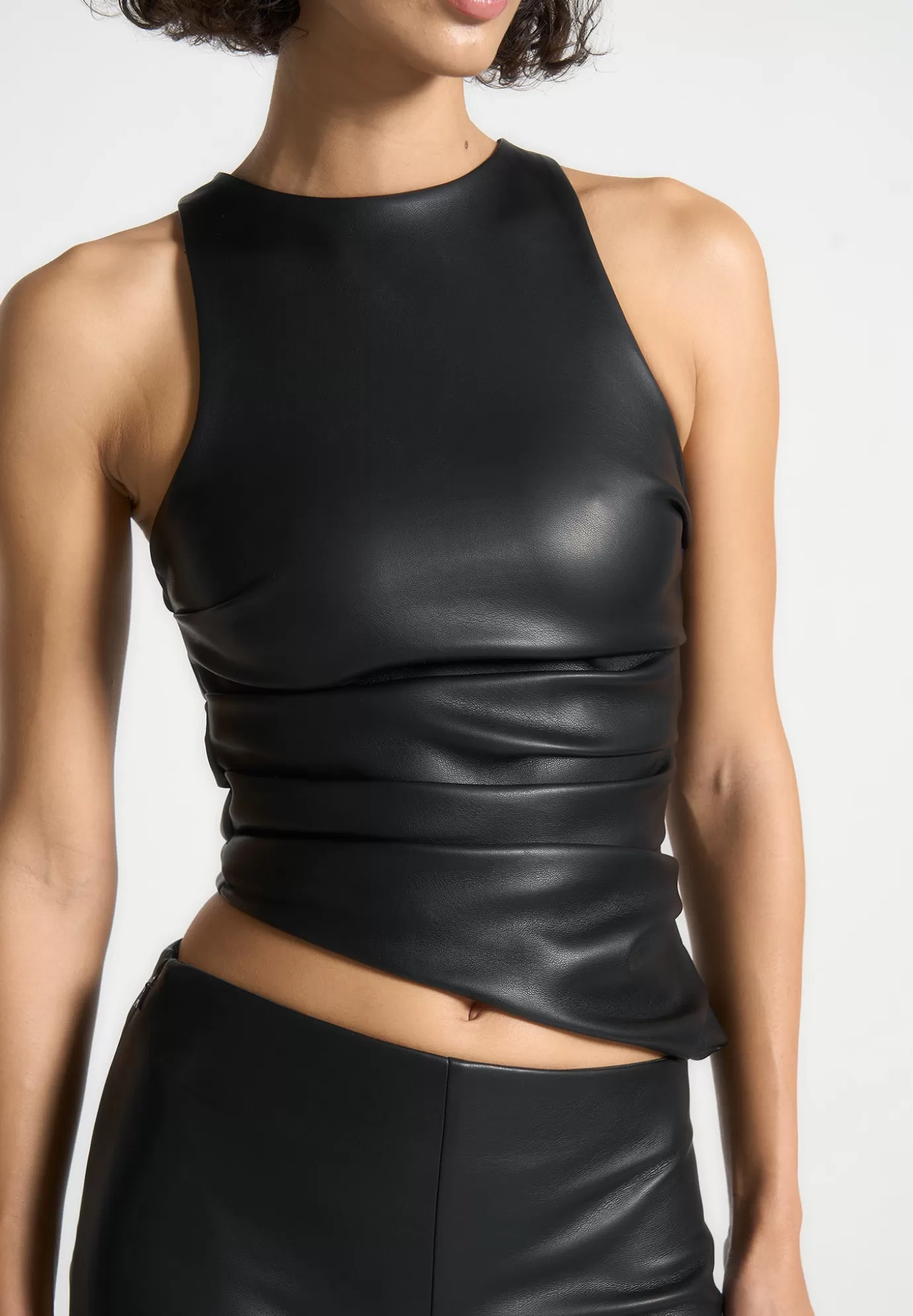 Best Sale Leather Asymmetric Tacked Racer Top - Matching Sets