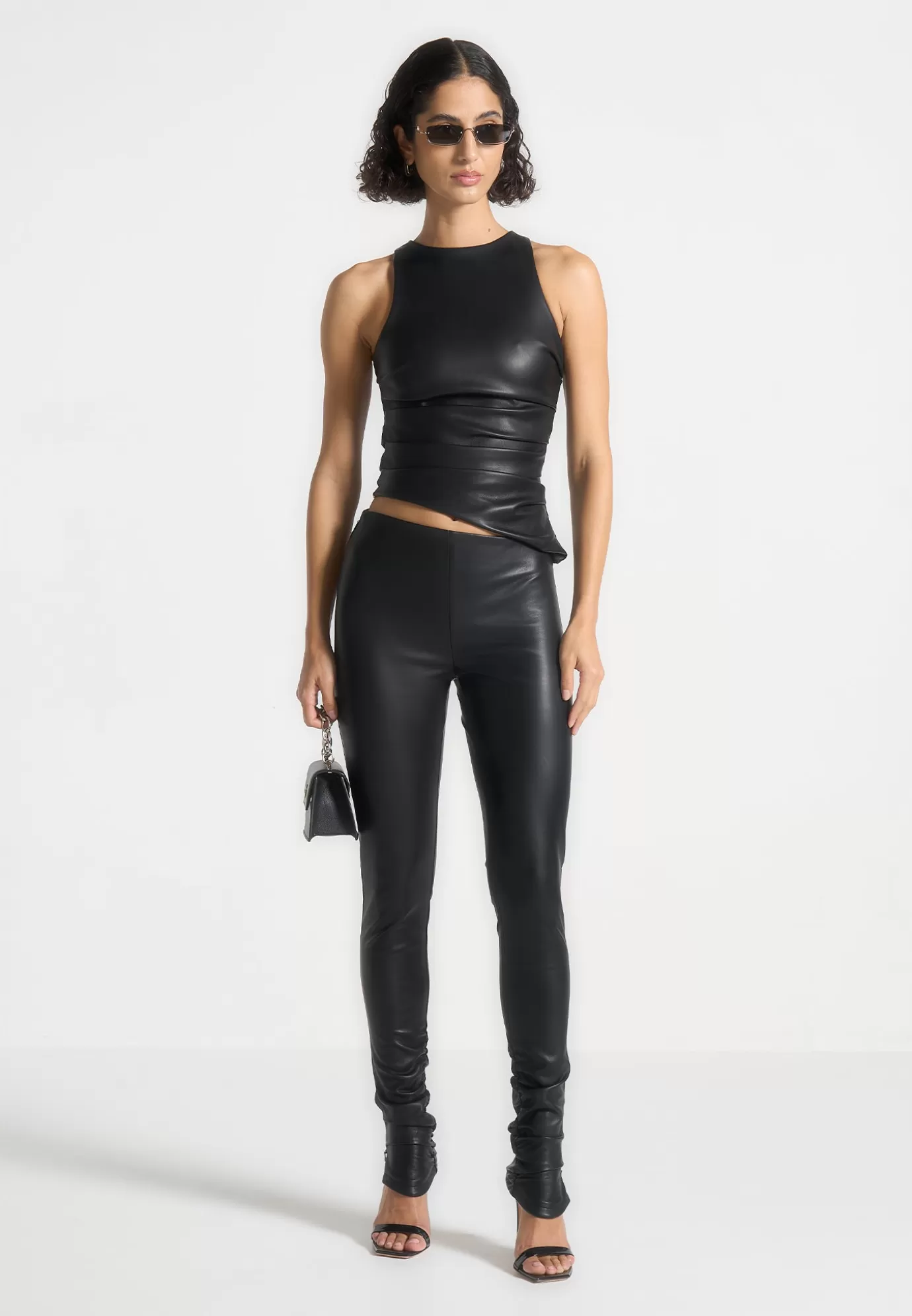 Best Sale Leather Asymmetric Tacked Racer Top - Matching Sets