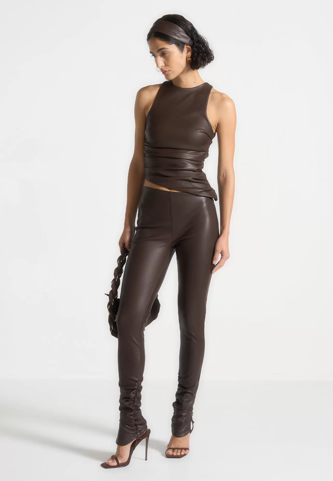 Best Sale Leather Asymmetric Tacked Racer Top - Matching Sets