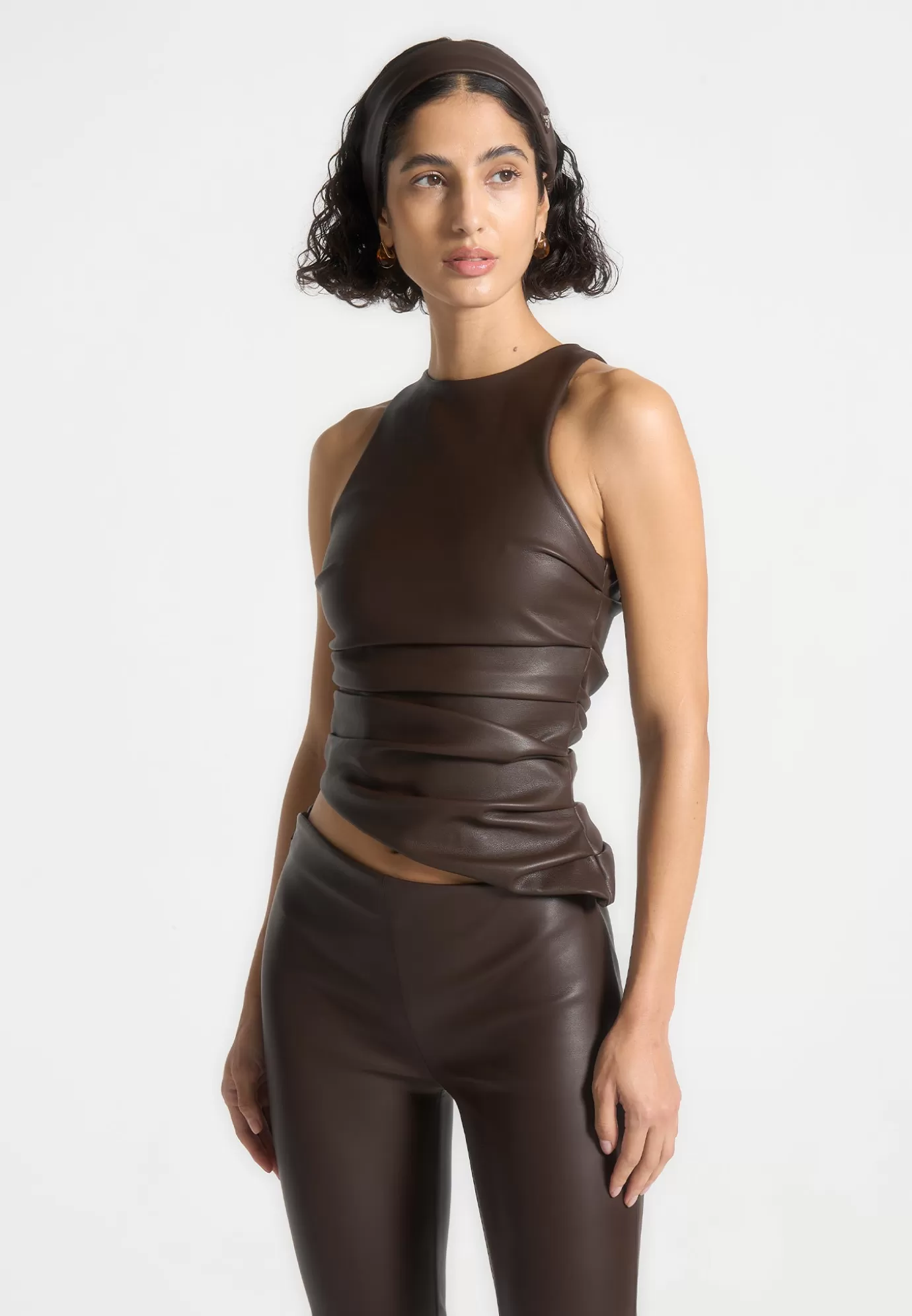 Best Sale Leather Asymmetric Tacked Racer Top - Matching Sets