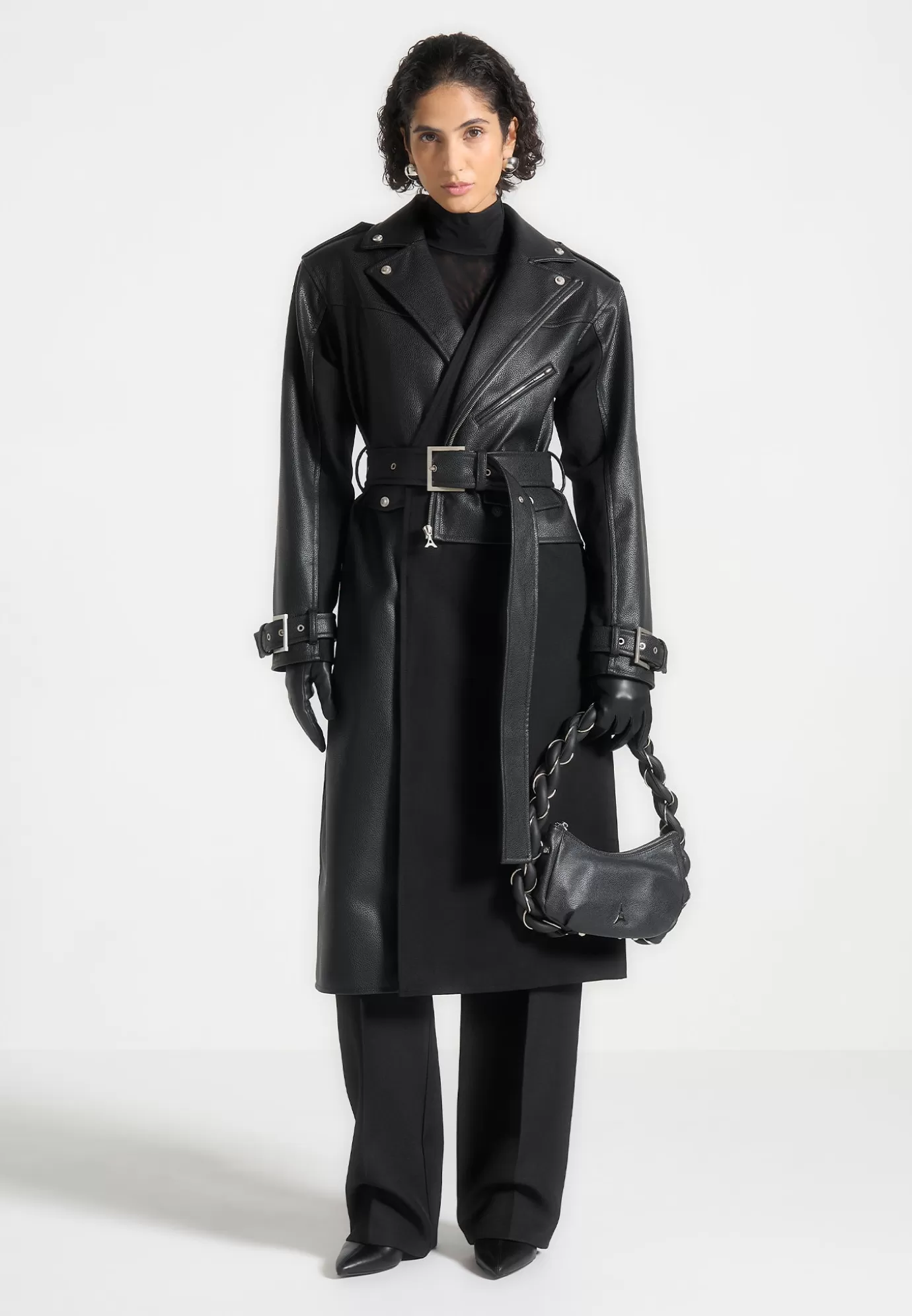 Best Leather Biker Trench Coat - Outerwear