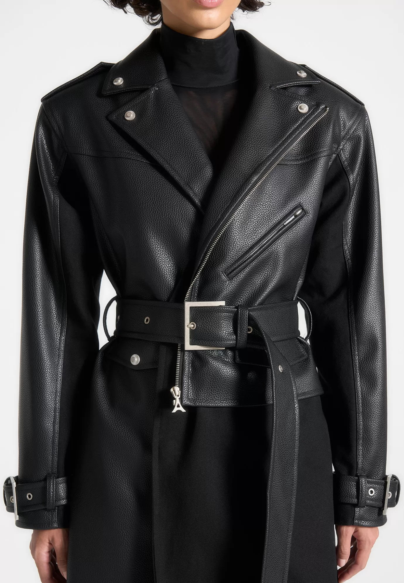 Best Leather Biker Trench Coat - Outerwear