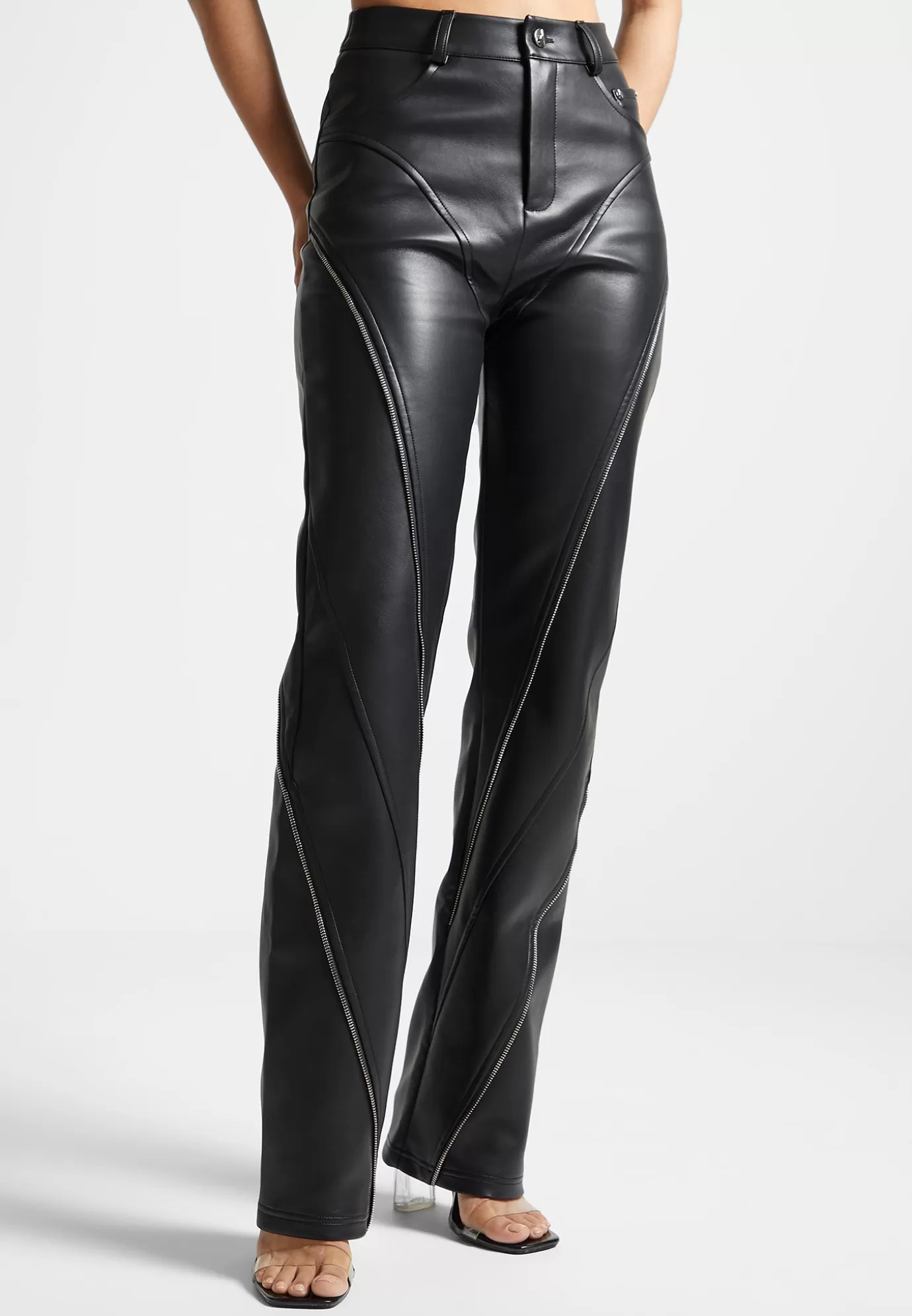 Cheap Leather Biker Trousers with Zip - Casual Trousers