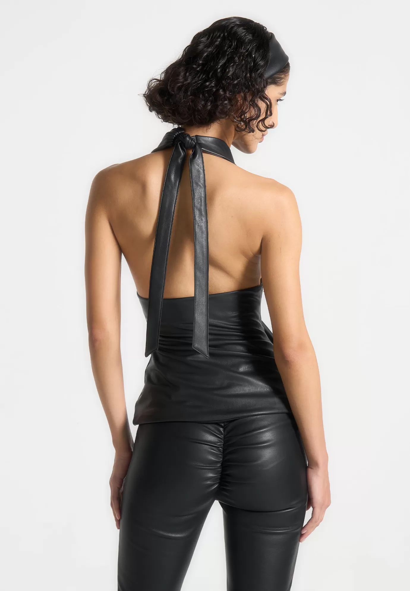 Hot Leather Draped Halterneck Top - Tops & T Shirts