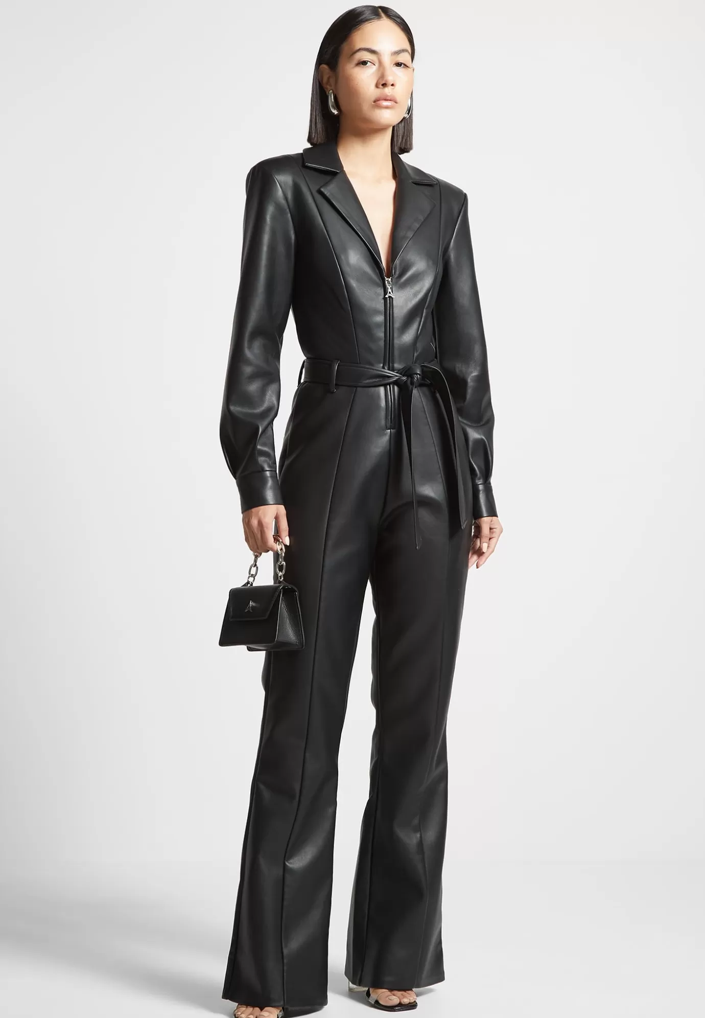 Best Leather Fit and Flare Belted Jumpsuit - Jumpsuits