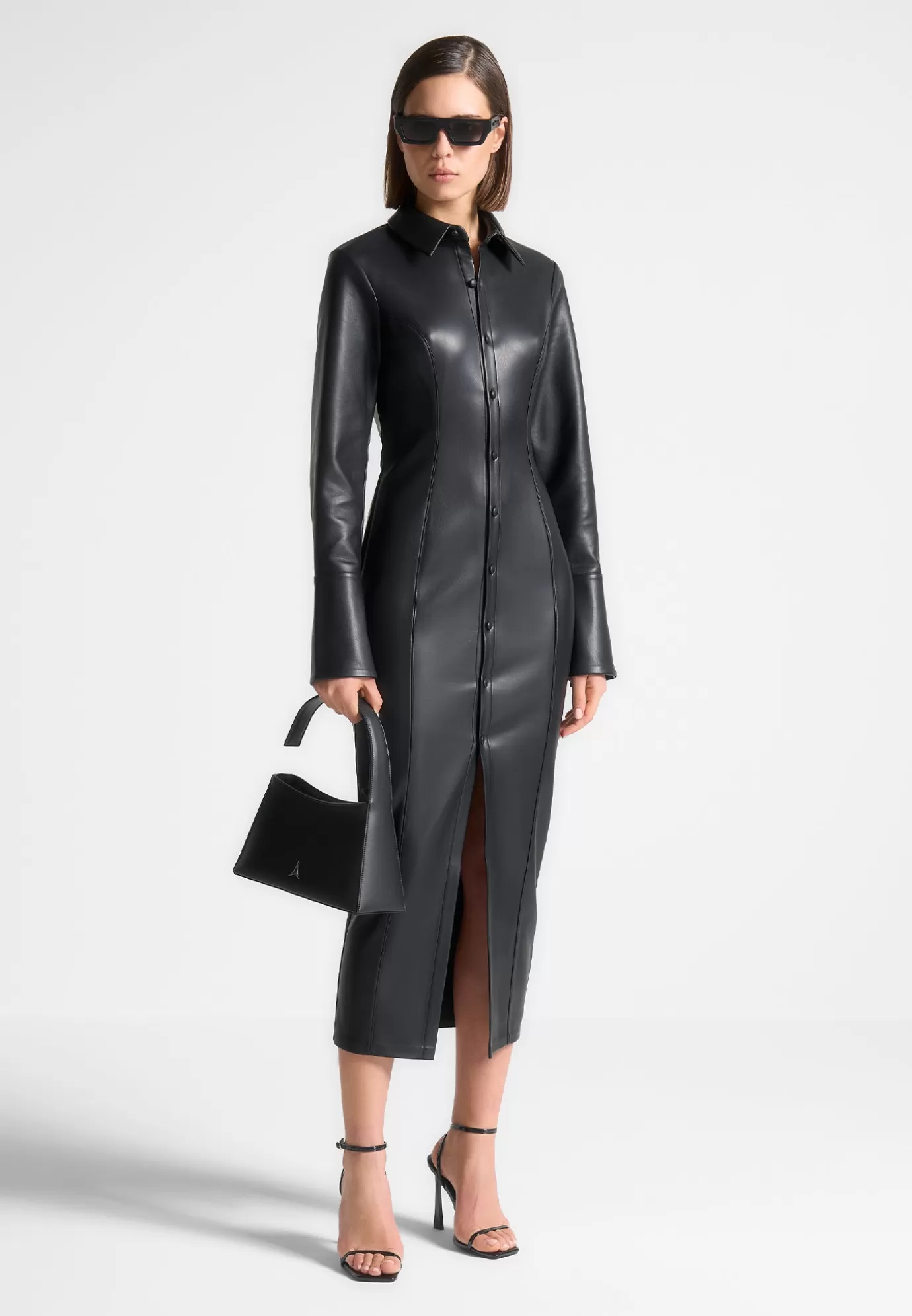 Shop Leather Midaxi Shirt Dress - Dresses