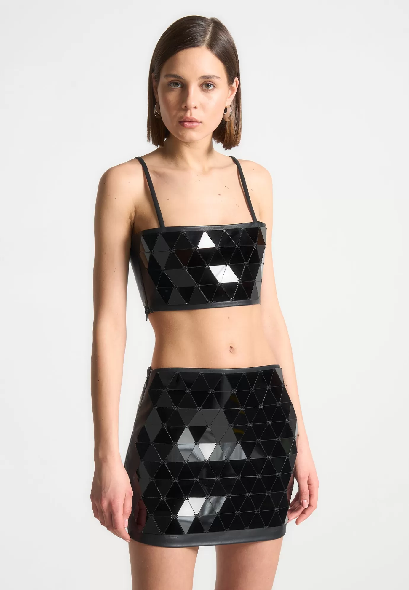 Flash Sale Leather Mirrored Bandeau Top - Black/Black Matching Sets