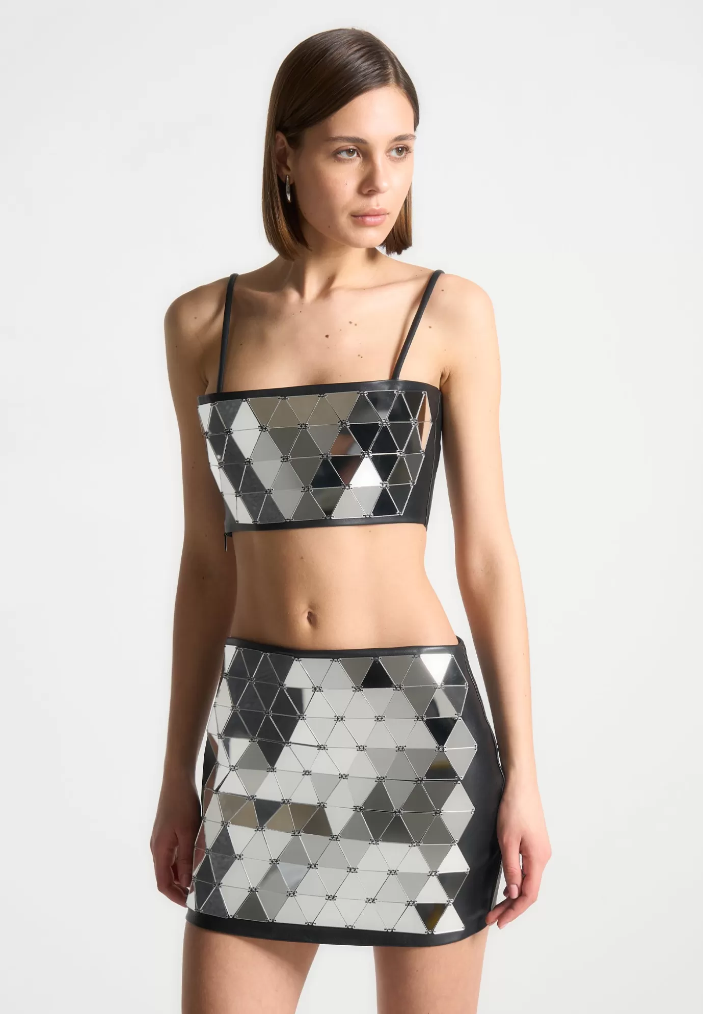 Cheap Leather Mirrored Bandeau Top - Silver/Black Matching Sets