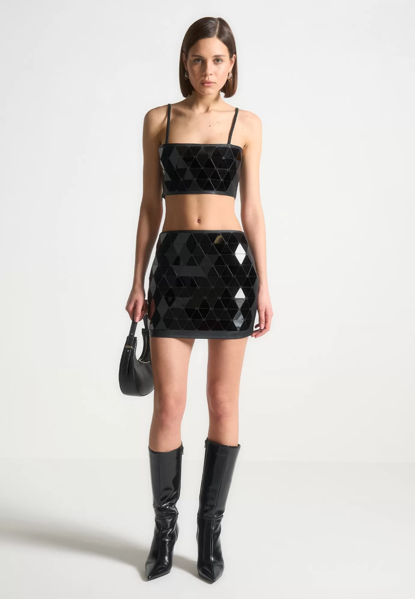 Online Leather Mirrored Mini Skirt - Black/Black Matching Sets