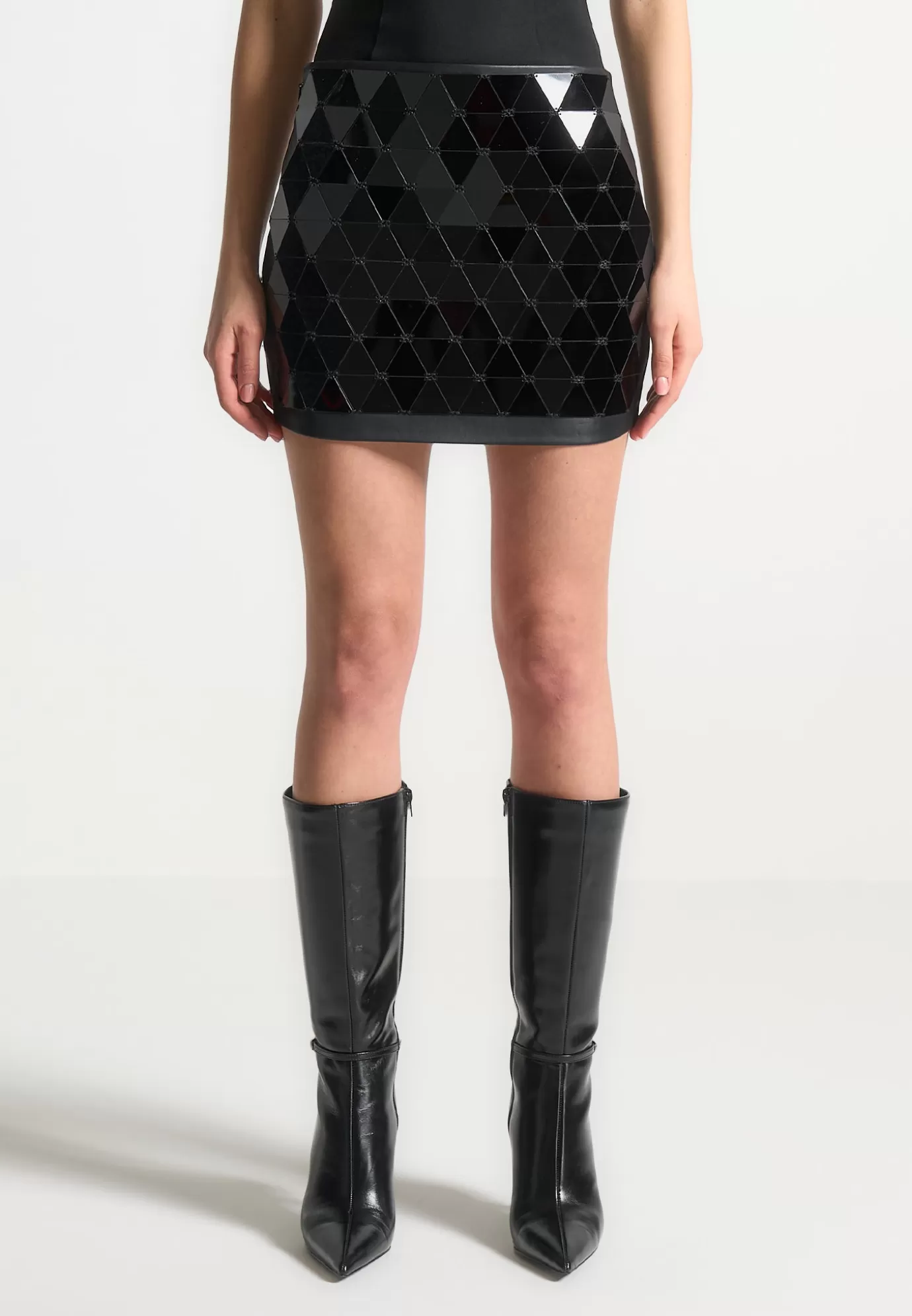 Online Leather Mirrored Mini Skirt - Black/Black Matching Sets