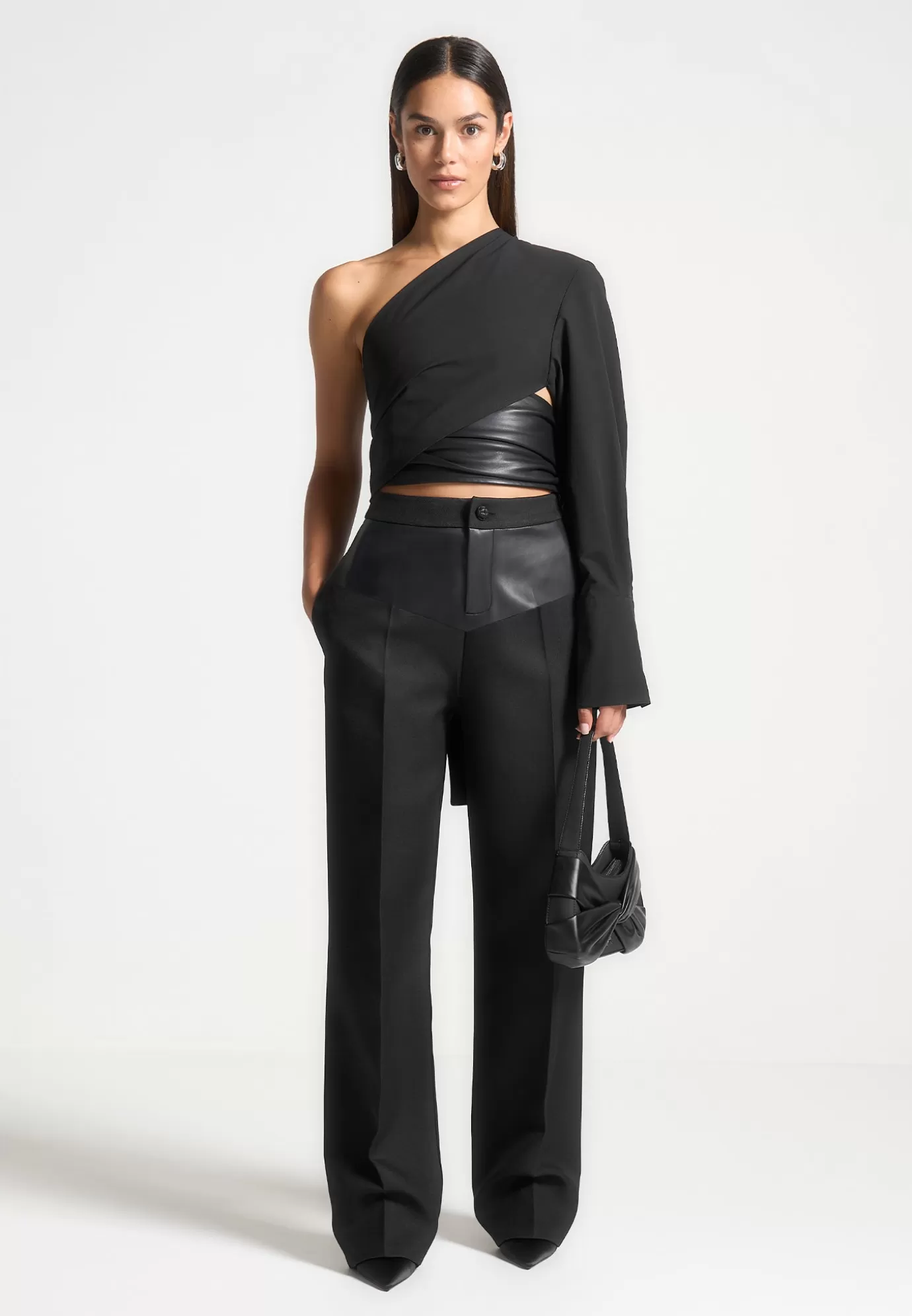 Fashion Leather Panel Tailored Trousers - Formal Trousers