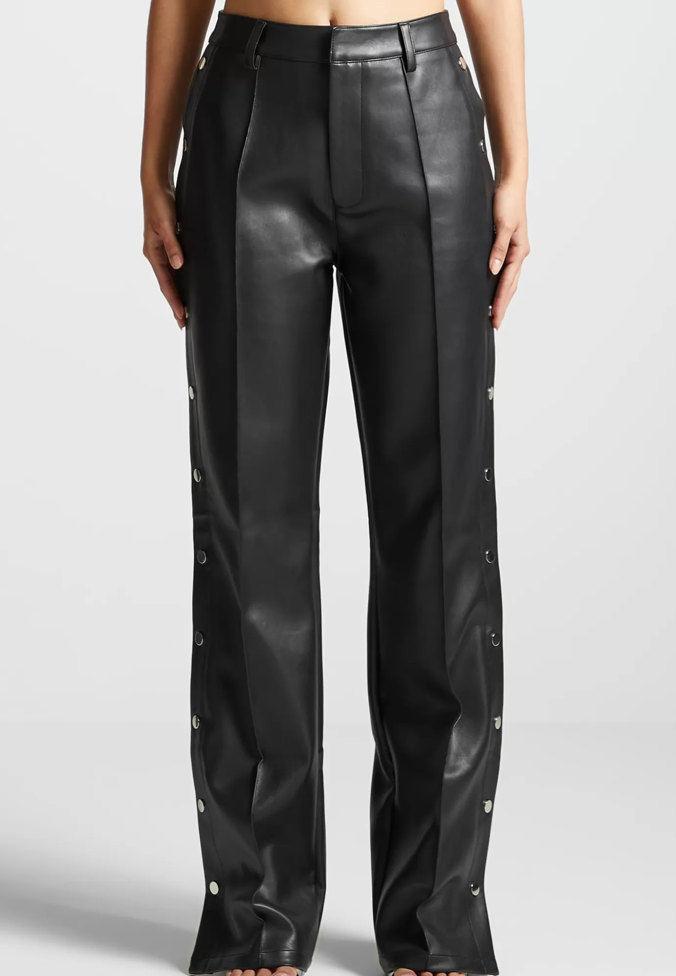 Outlet Leather Pintuck Popper Trousers - Casual Trousers