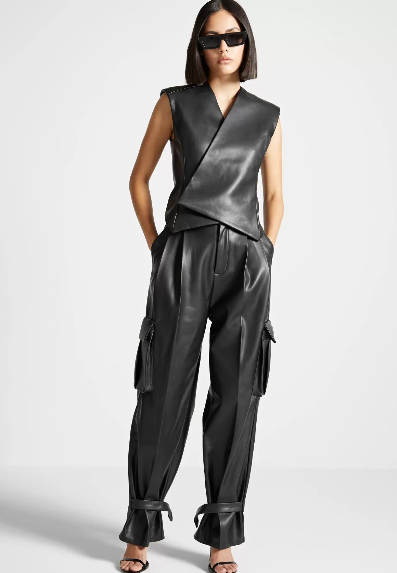 Fashion Leather Pleated Cargo Trousers - Formal Trousers