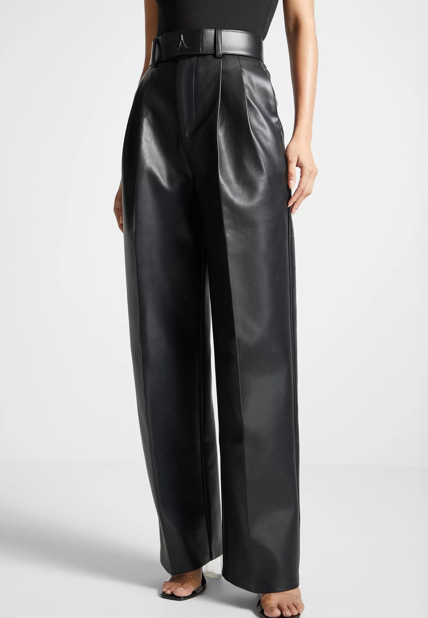 Sale Leather Pleated Trousers with Eiffel Belt - Suits