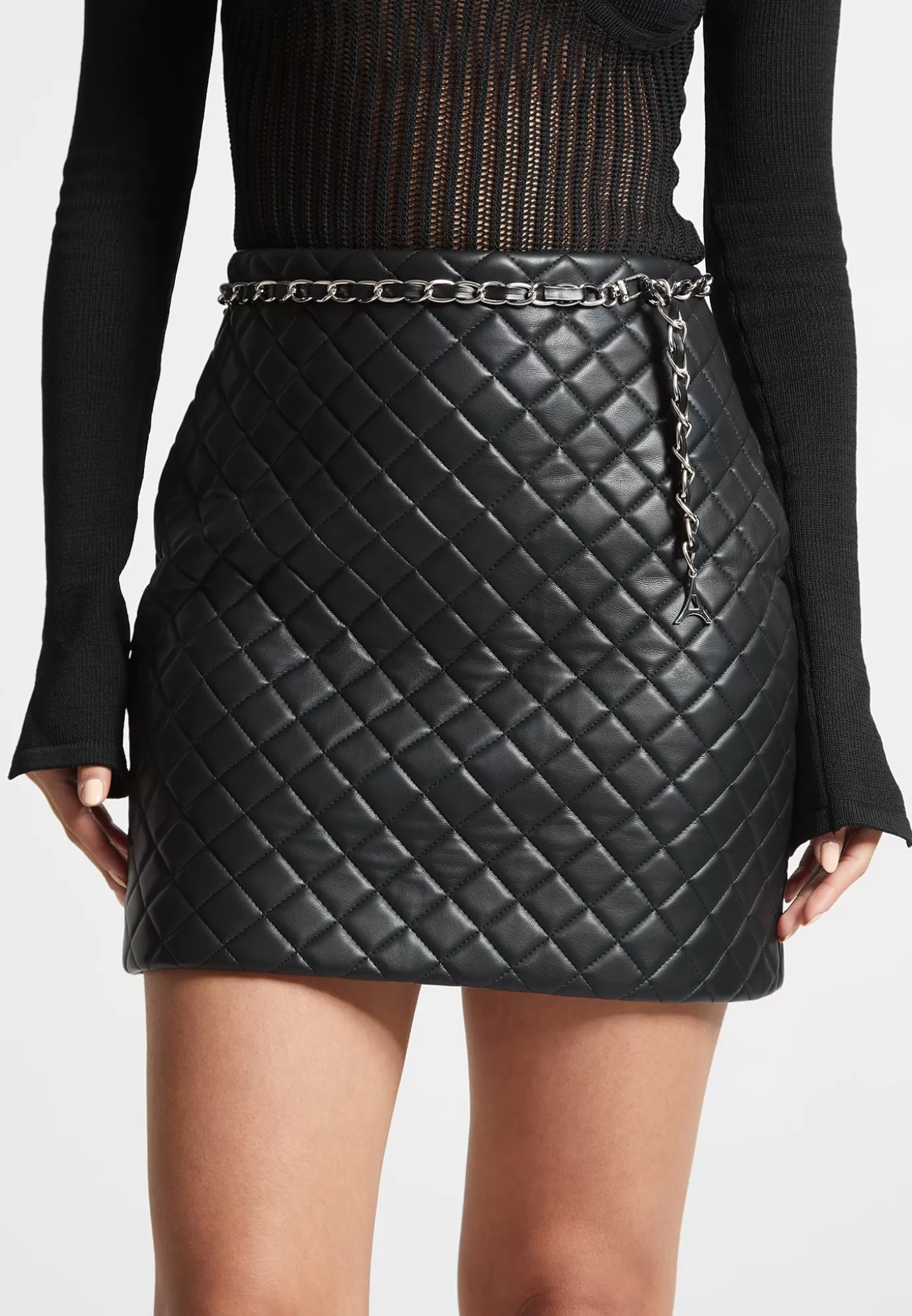 New Leather Quilted Mini Skirt with Chain - Skirts