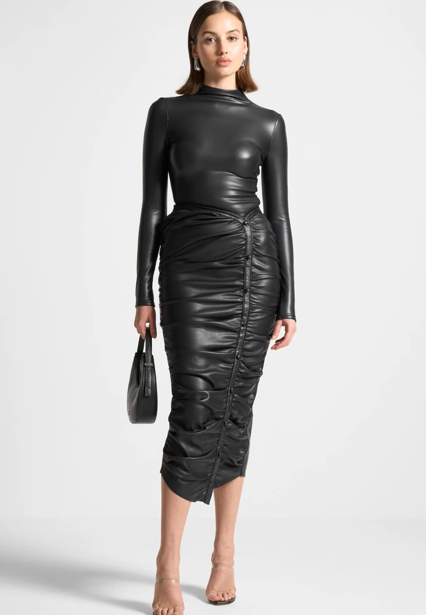 Discount Leather Ruched Midaxi Skirt - Skirts