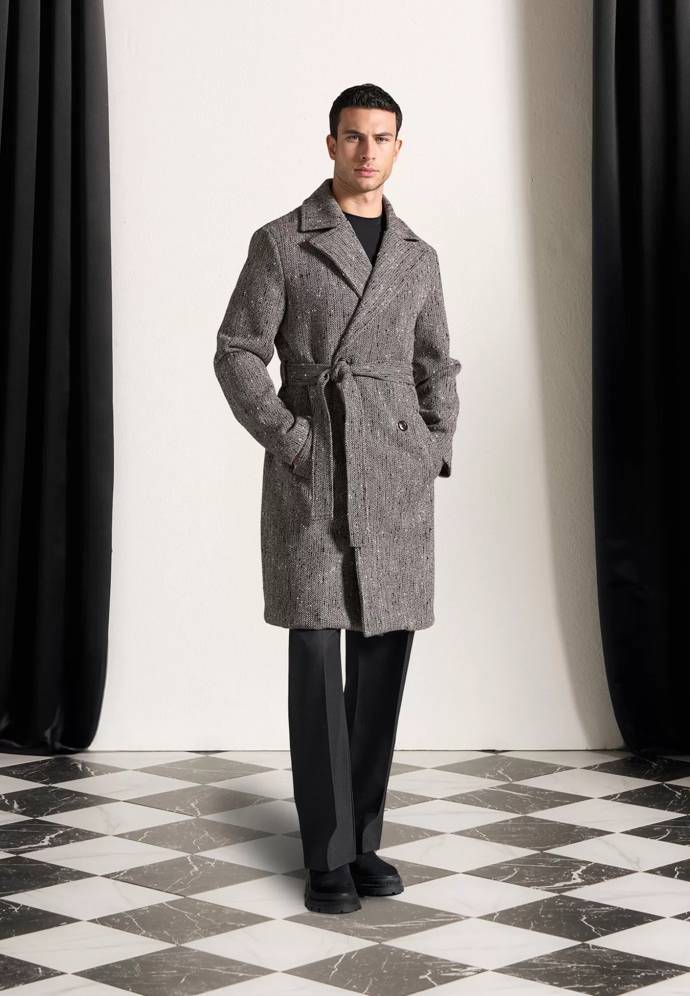 Clearance Limited Edition Herringbone Wool Double Breasted Coat - Outerwear