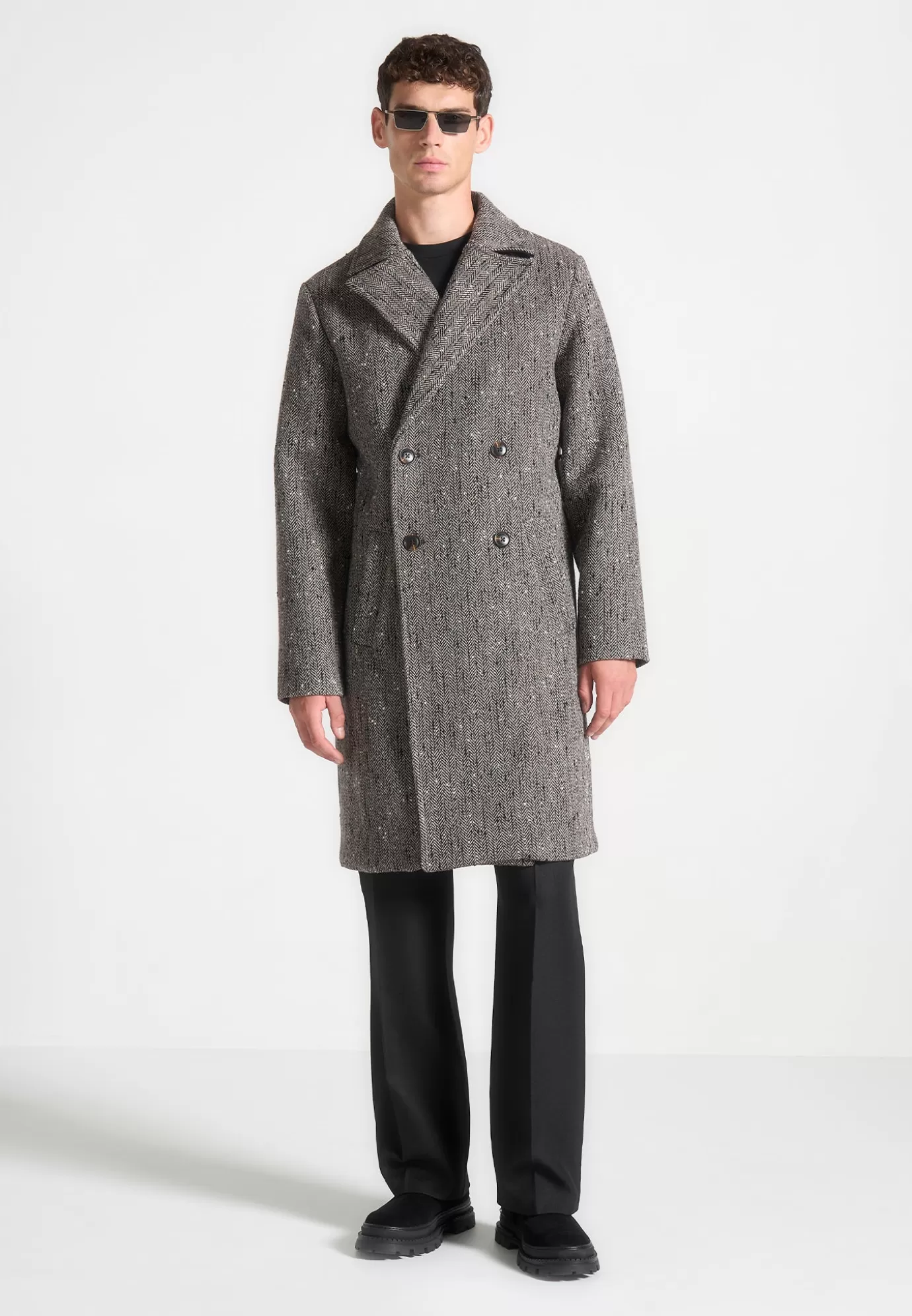 Clearance Limited Edition Herringbone Wool Double Breasted Coat - Outerwear