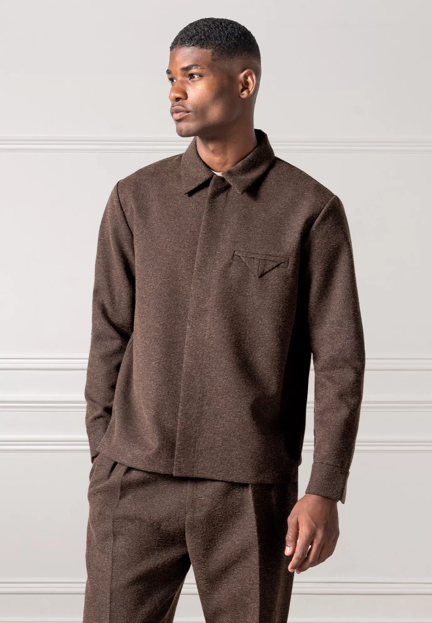 Outlet Melange Tailored Shirt with Triangle Pocket - Formal Co-ords