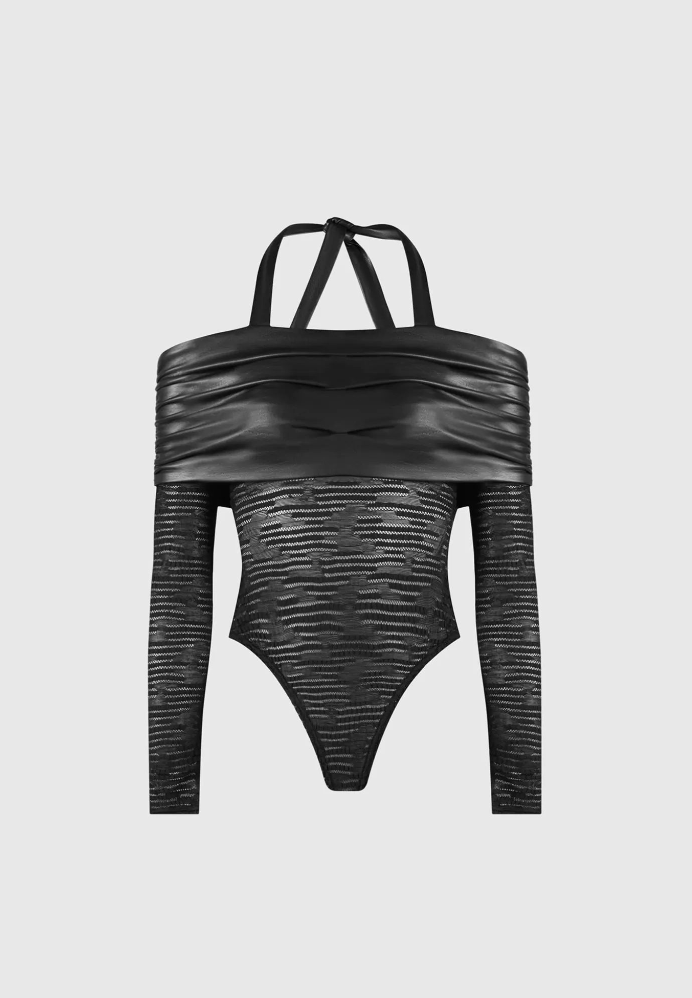 Flash Sale Mesh and Leather Bardot Bodysuit - Bodysuits