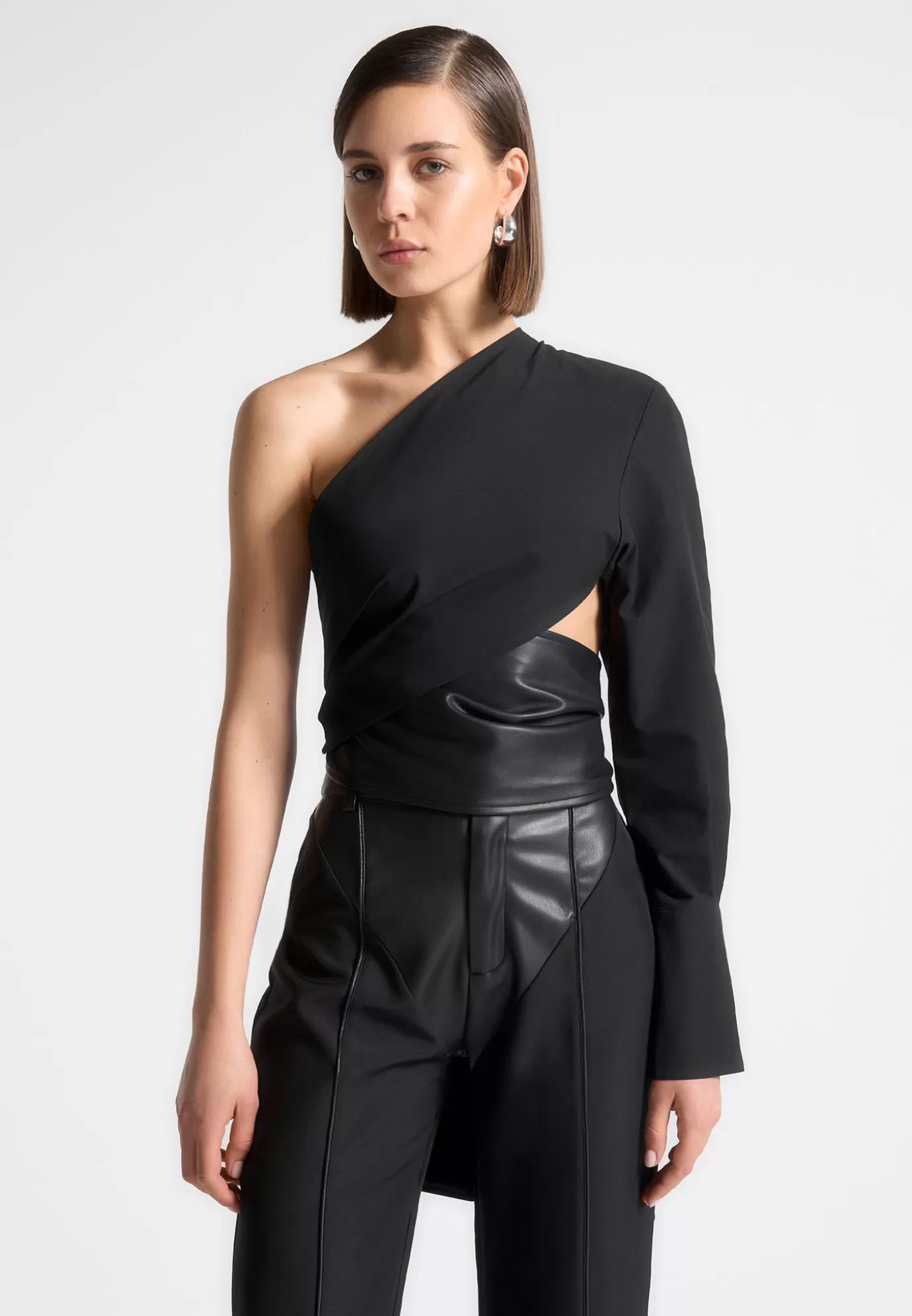 Online One Sleeve Leather Wrap Top - Tops & T Shirts