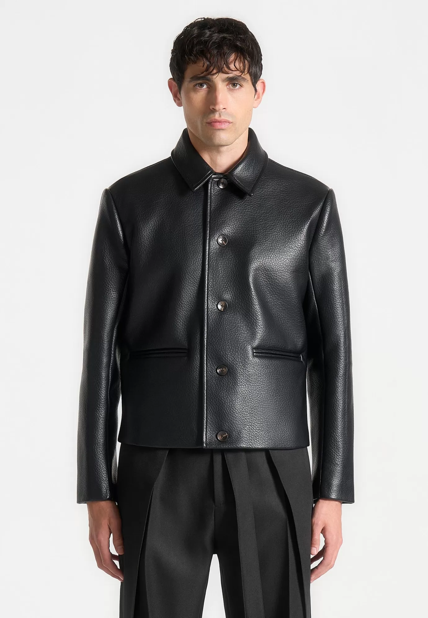 Store Pebbled Leather Jacket - Jackets