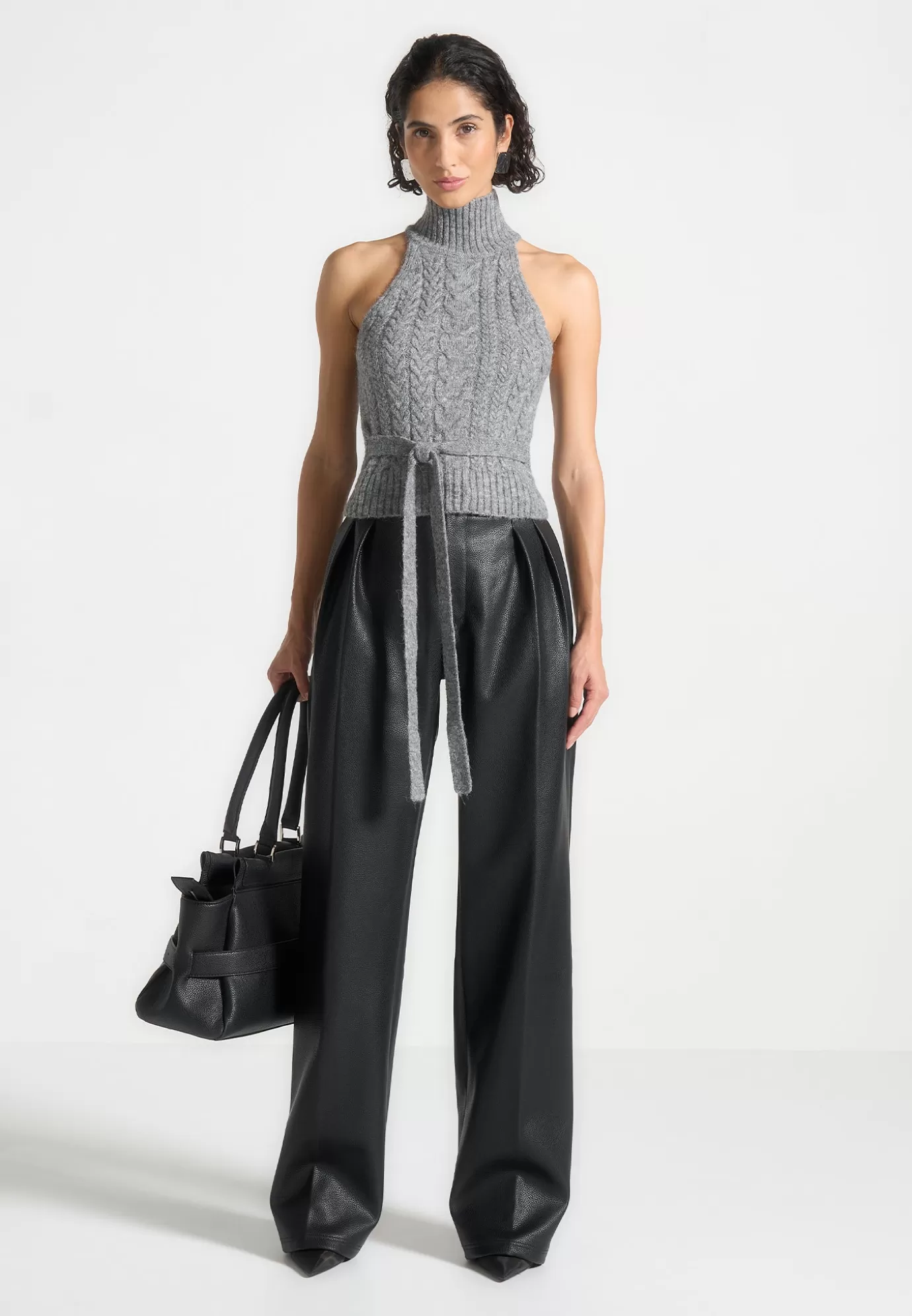 Shop Pebbled Leather Pleated Stacked Trousers - Formal Trousers