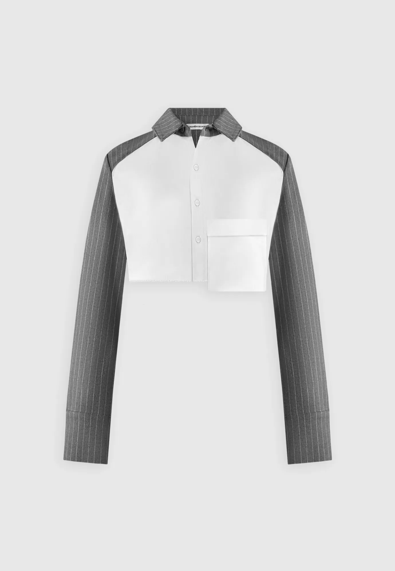 Flash Sale Pinstripe Contrast Cropped Shirt - Grey Matching Sets