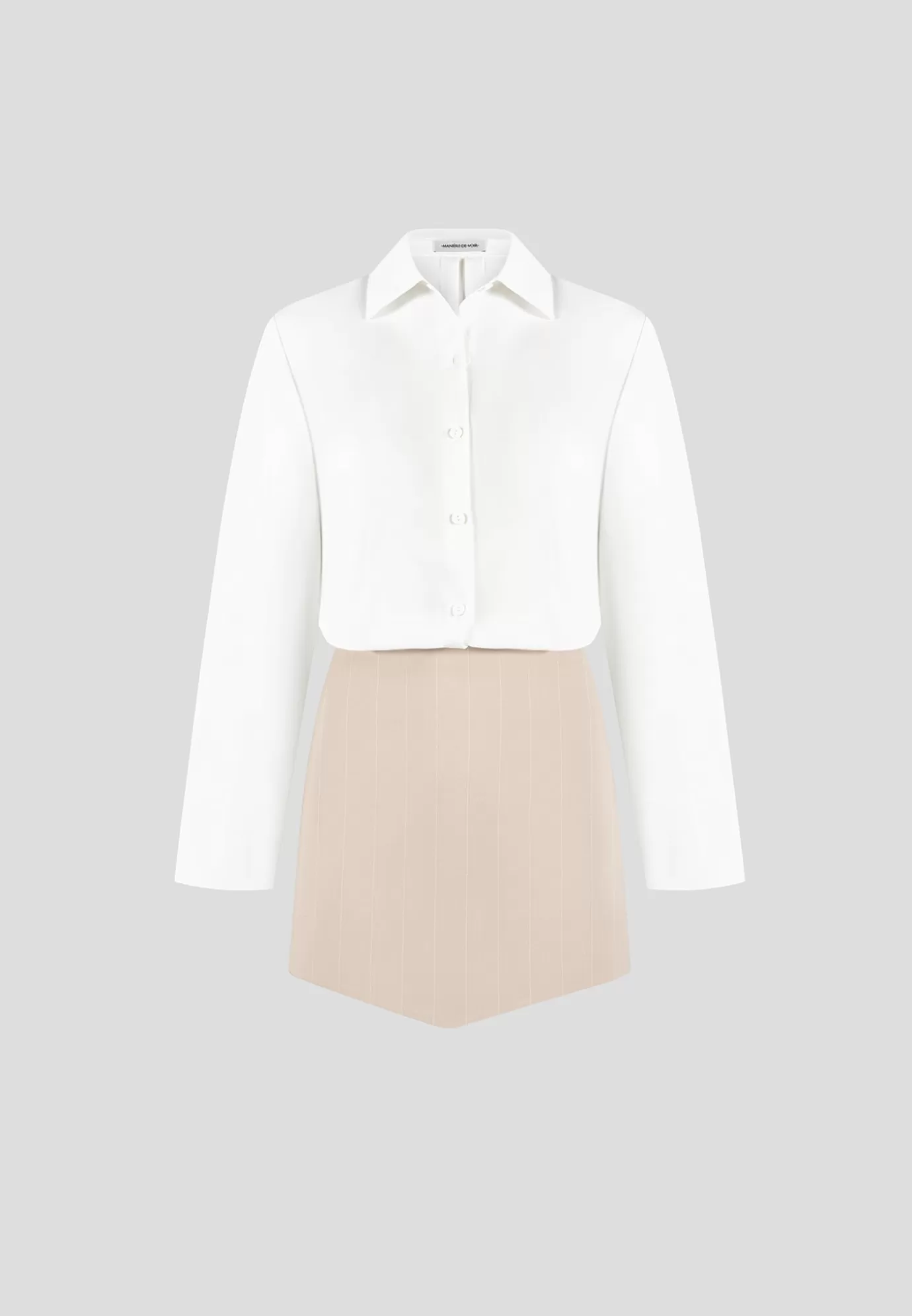 Outlet Pinstripe Skirt Shirt Dress - White/Beige Dresses