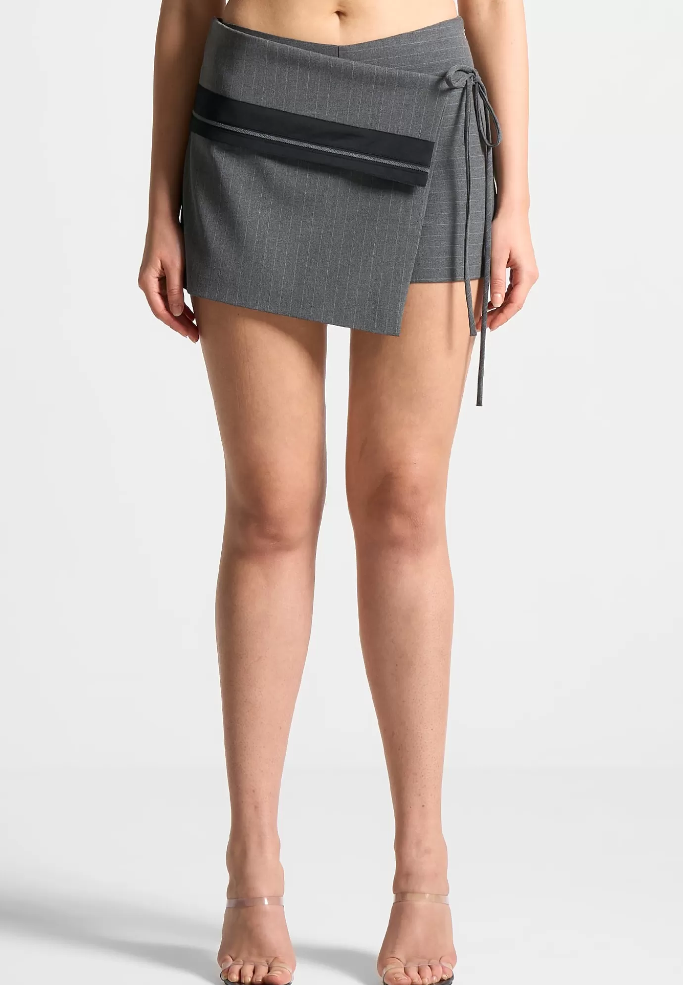 Cheap Pinstripe Tailored Mini Skort with Tie - Matching Sets