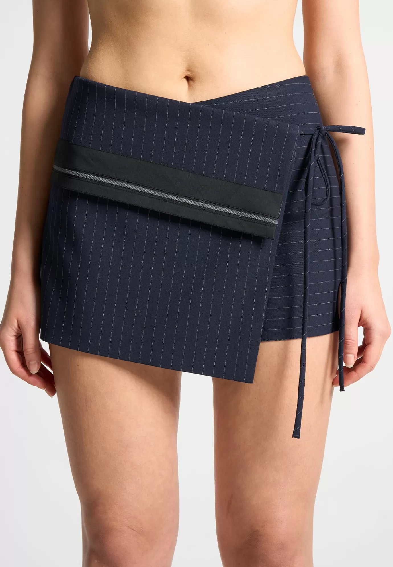 Fashion Pinstripe Tailored Mini Skort with Tie - Matching Sets