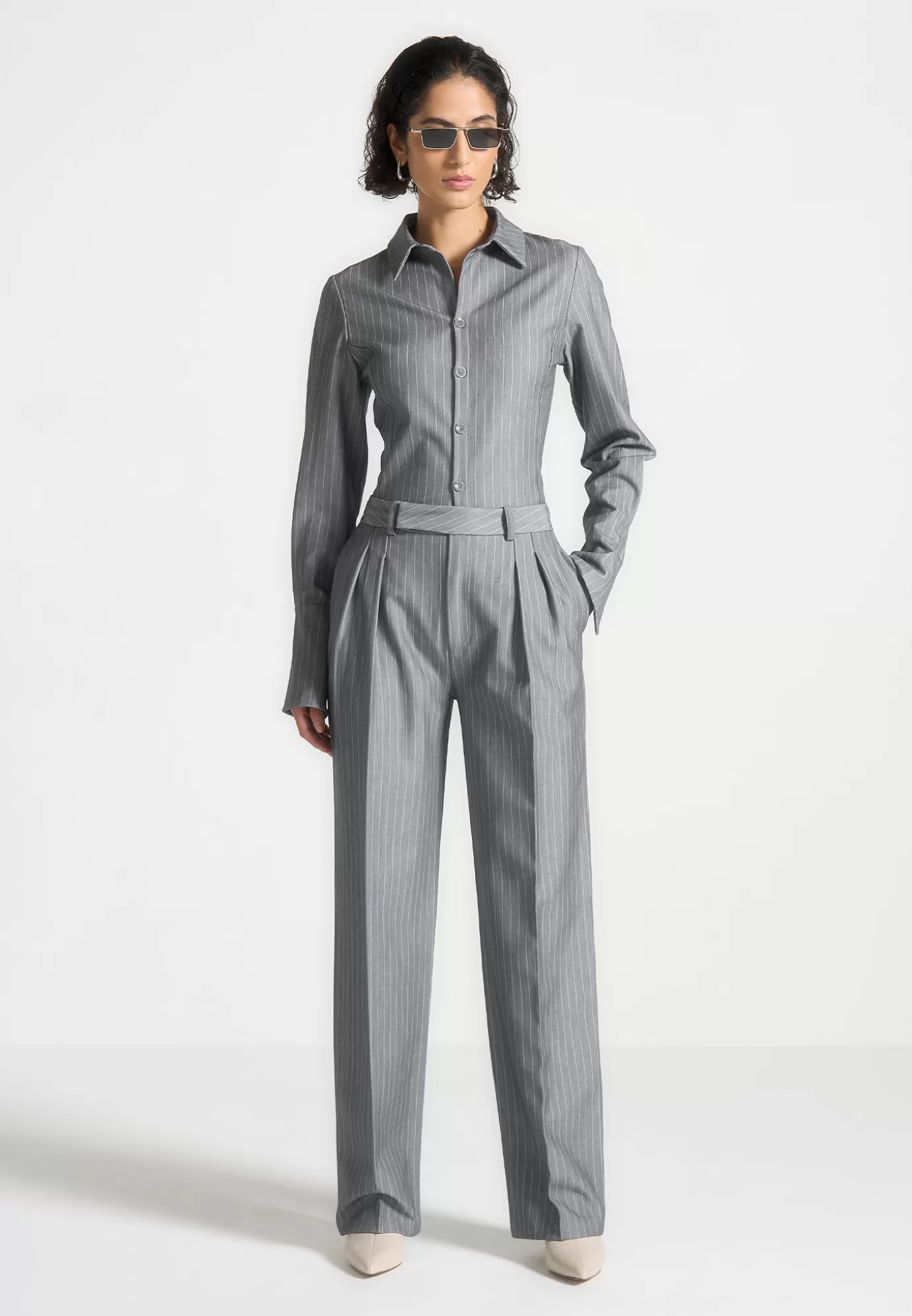 Discount Pinstripe Twin Pleat Tailored Trousers - Suits