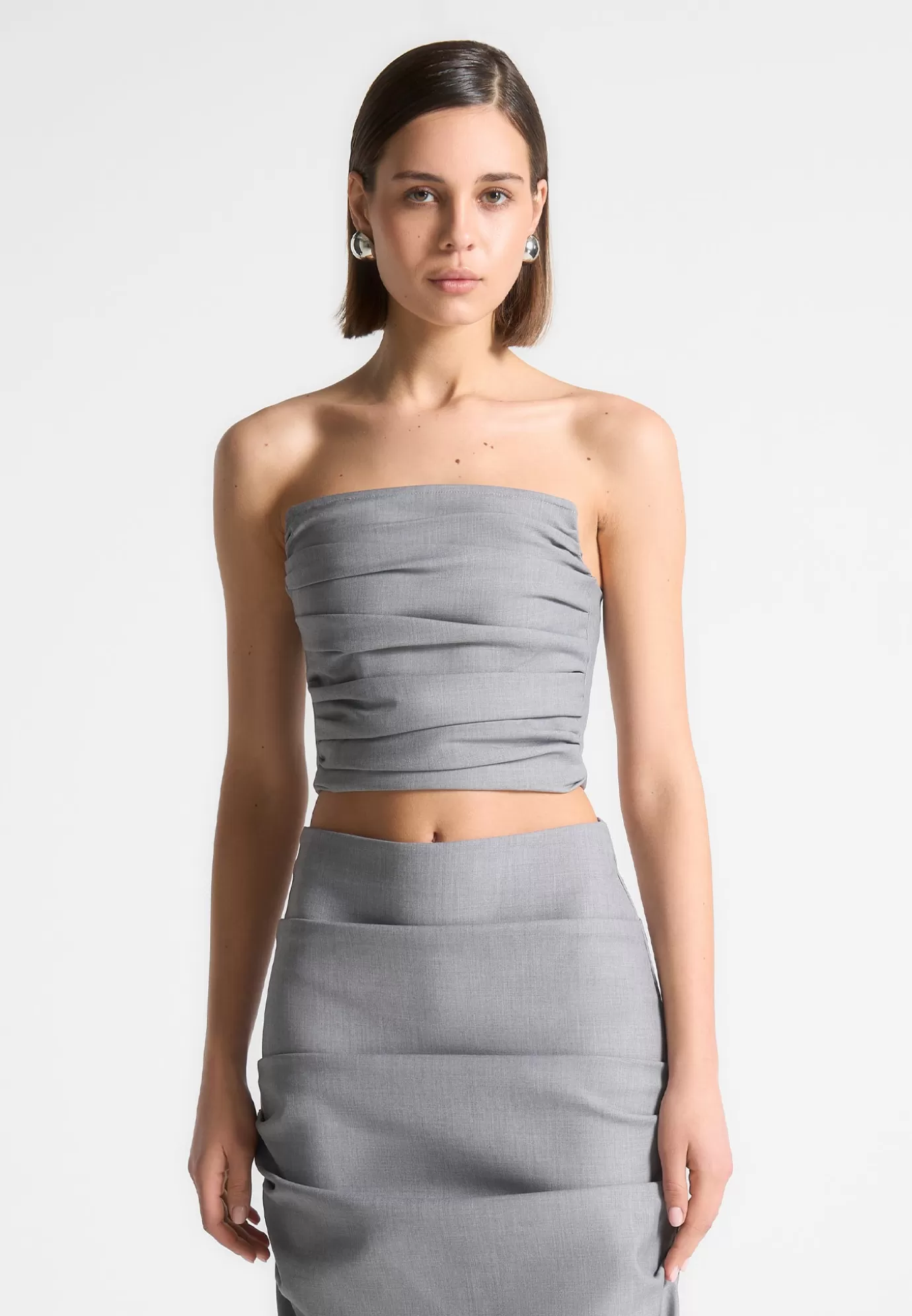 Discount Pleated Bandeau Tailored Corset Top - Tops & T Shirts
