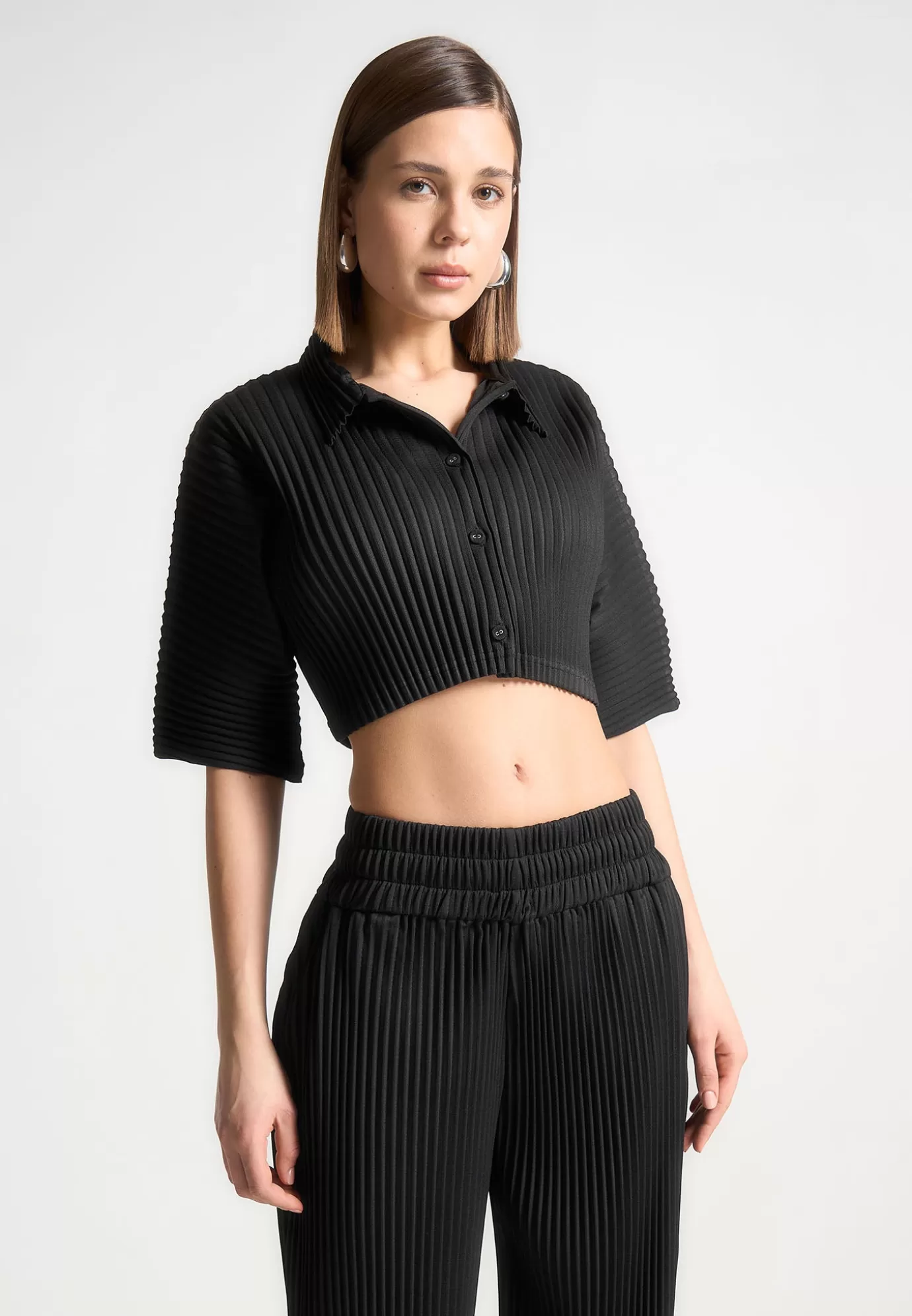 Store Pleated Cropped Shirt - Matching Sets