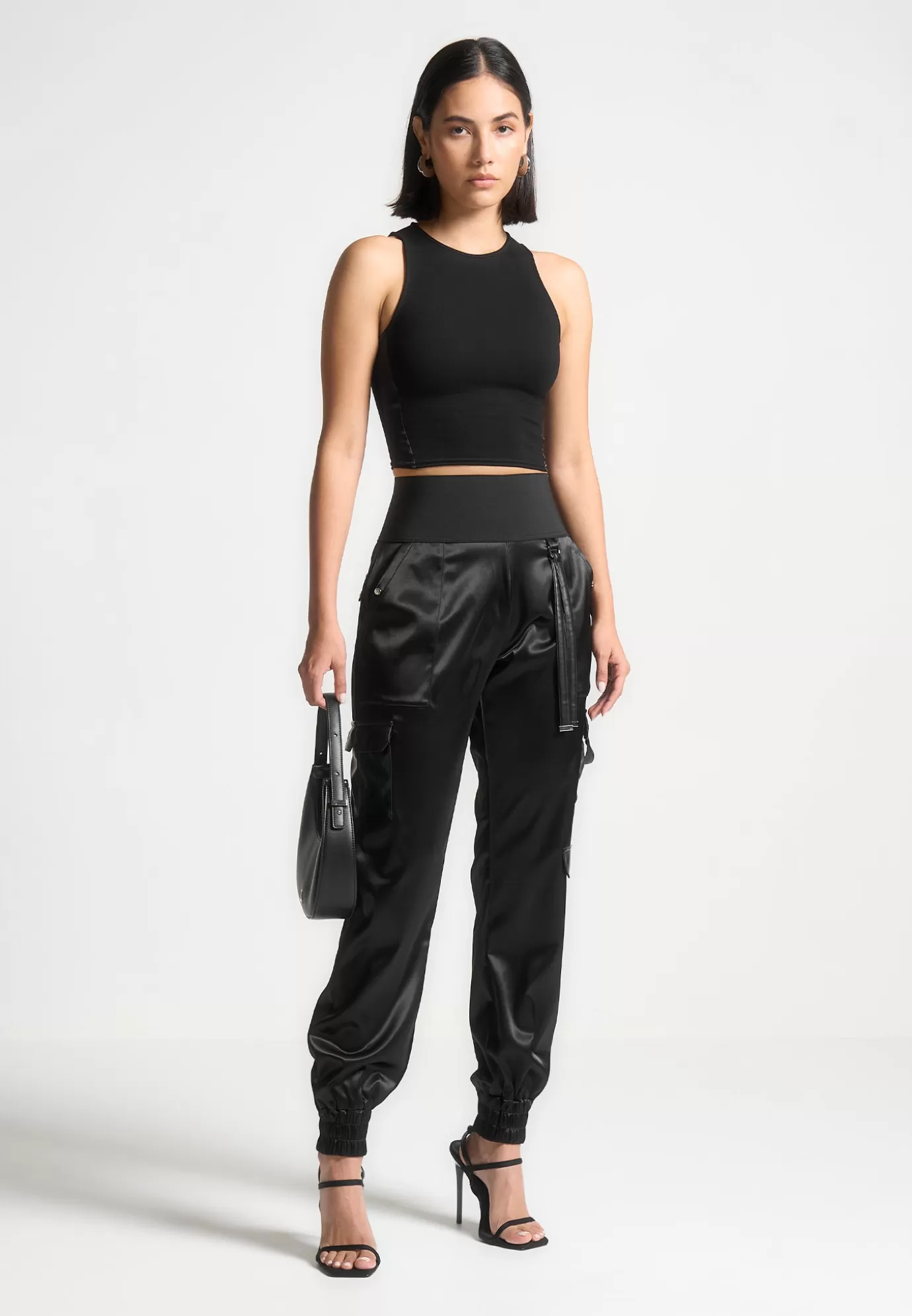 Hot Racer Crop Top with Satin Panels - Matching Sets