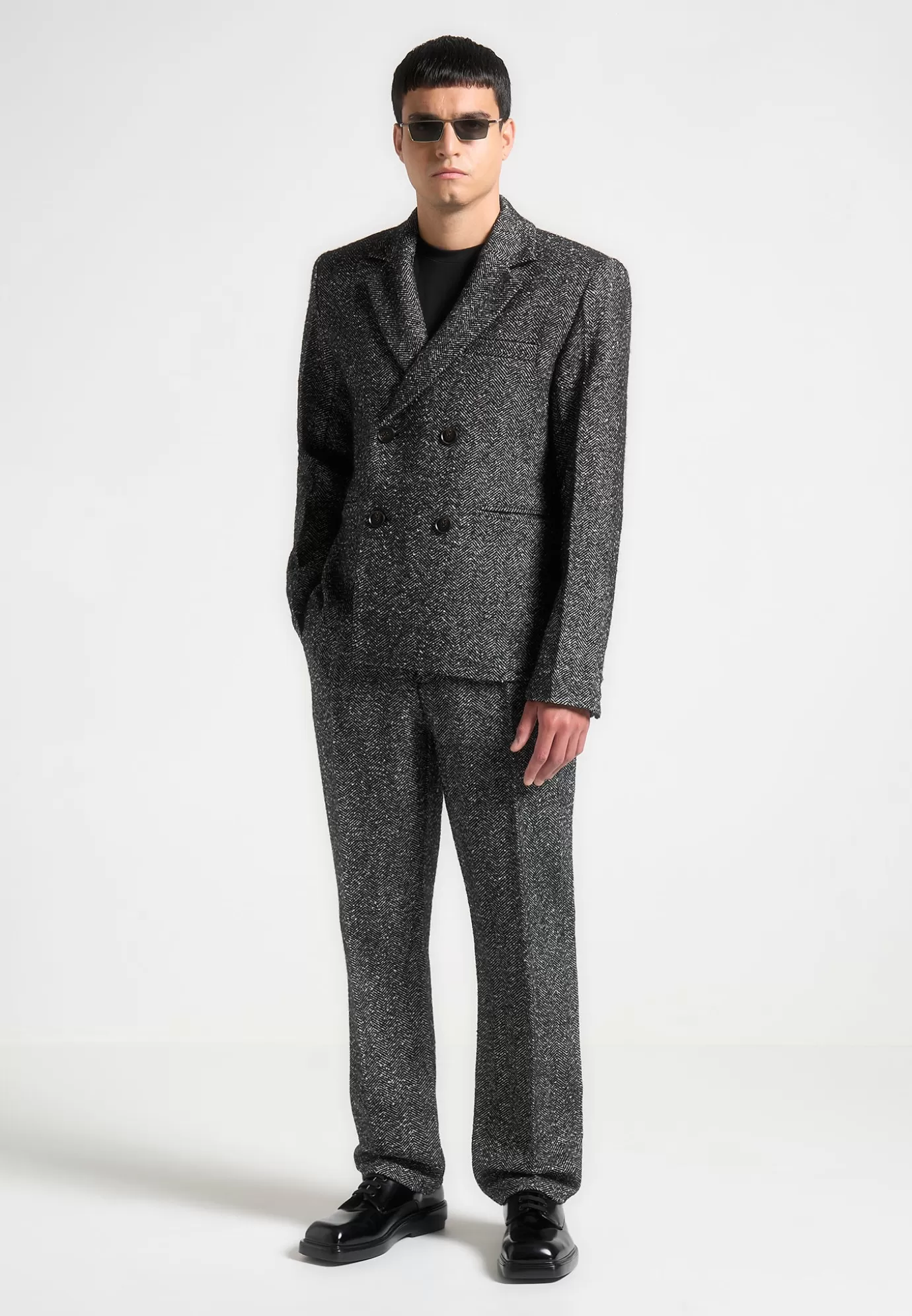 Discount Regular Fit Herringbone Wool Blend Tailored Trousers - Suits