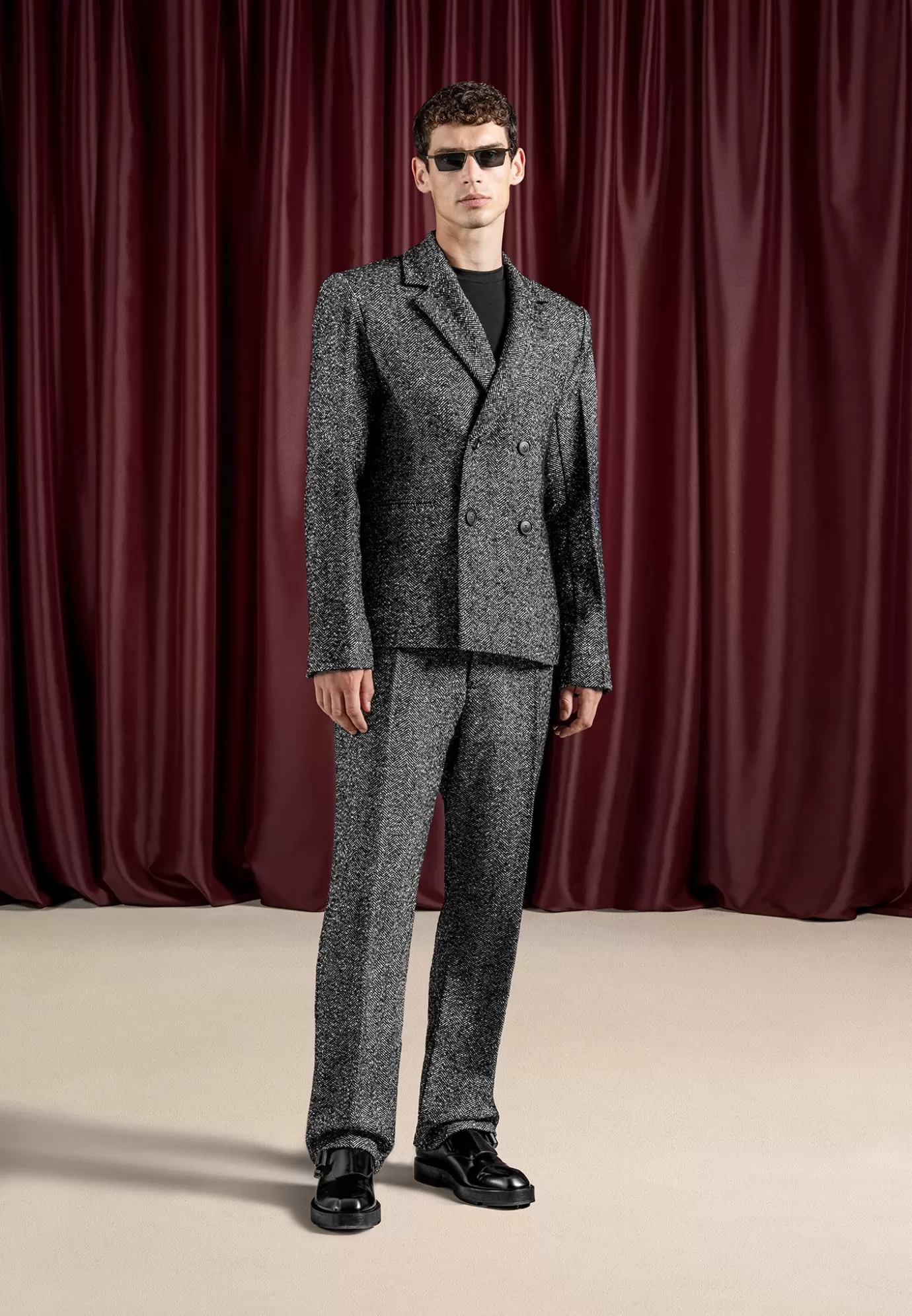 Discount Regular Fit Herringbone Wool Blend Tailored Trousers - Suits