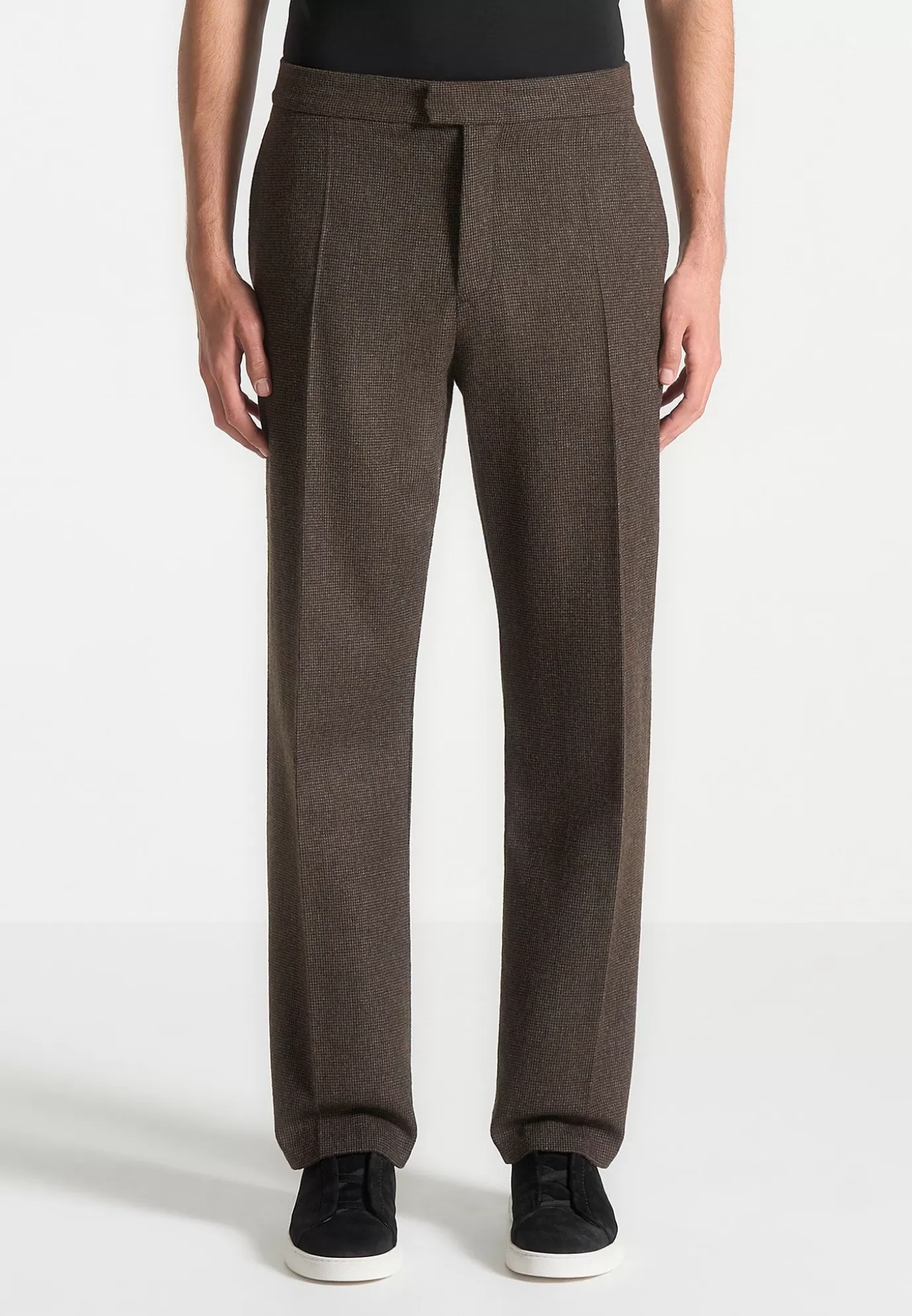 Cheap Regular Fit Houndstooth Wool-Blend Trousers - Formal Trousers