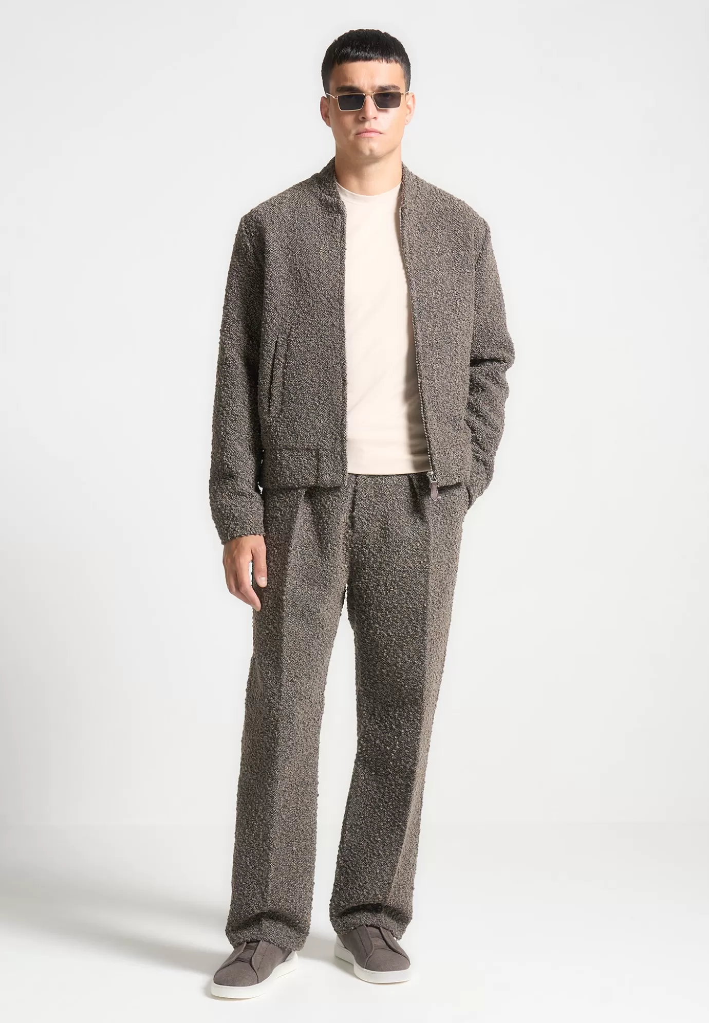 New Relaxed Fit Boucle Pleated Tailored Trousers - Formal Co-ords