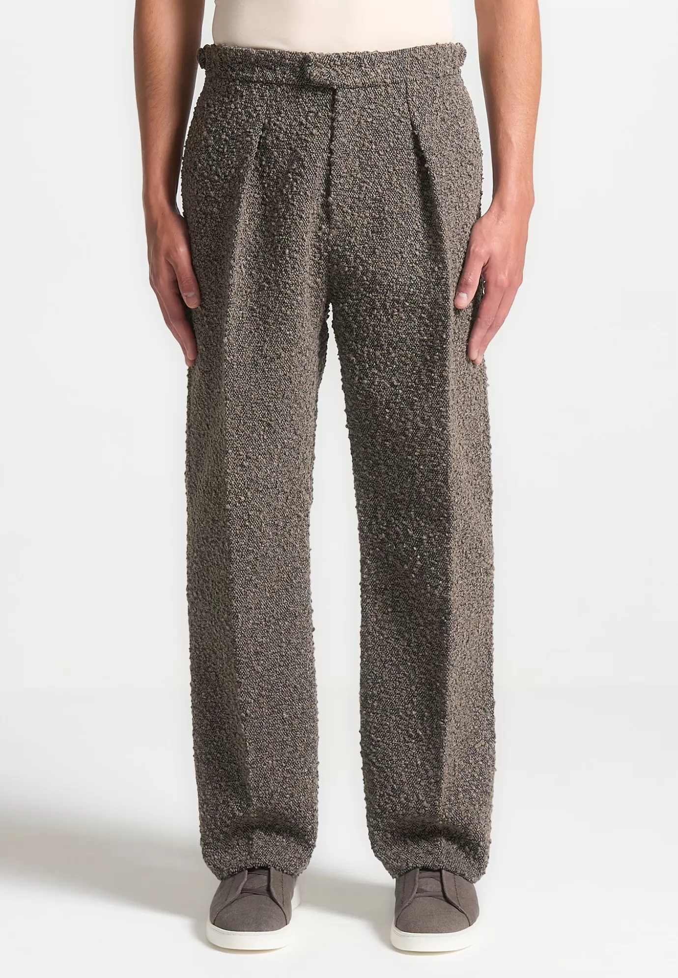 New Relaxed Fit Boucle Pleated Tailored Trousers - Formal Co-ords