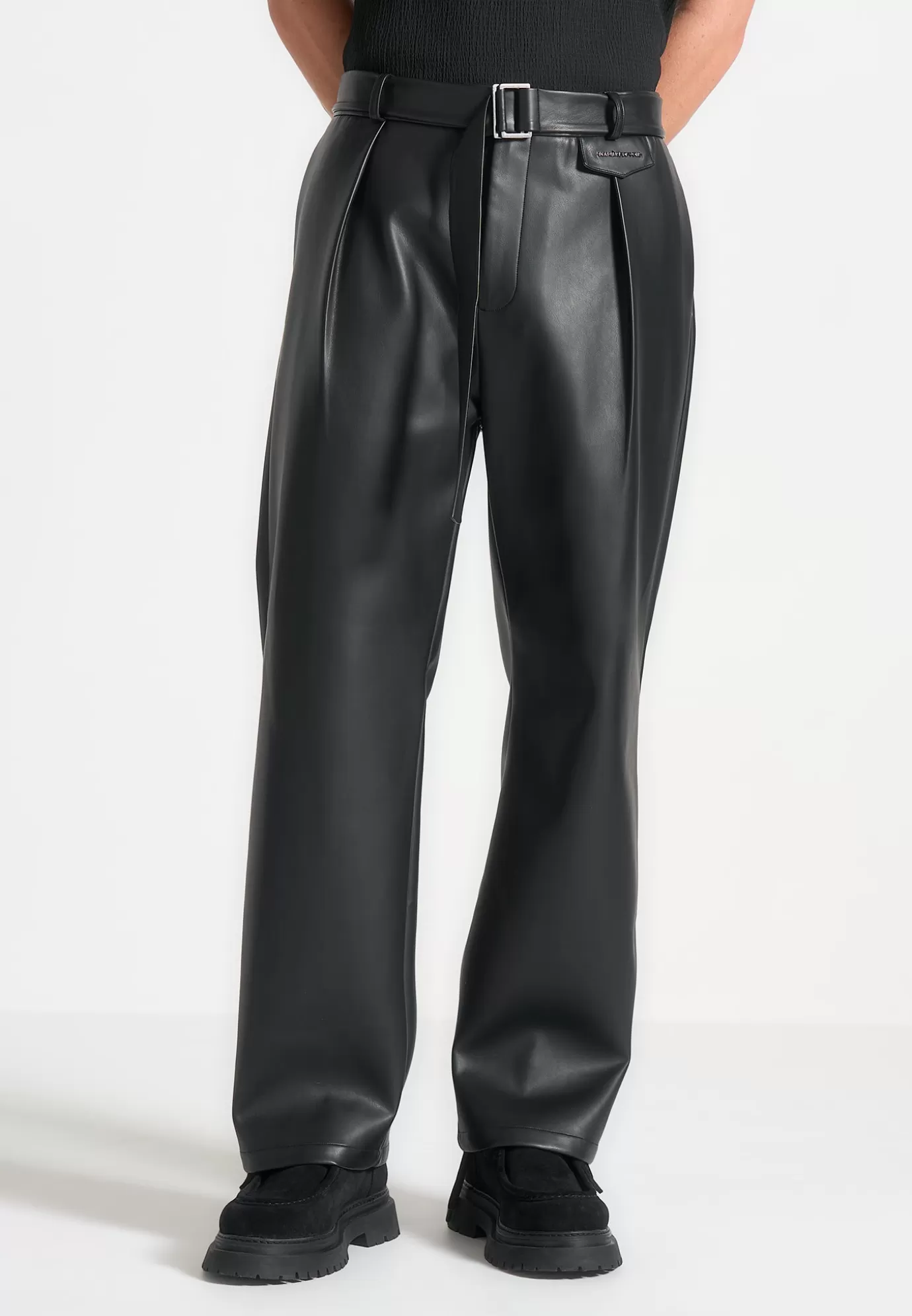 Cheap Relaxed Fit Leather Pleated Trouser - Formal Trousers