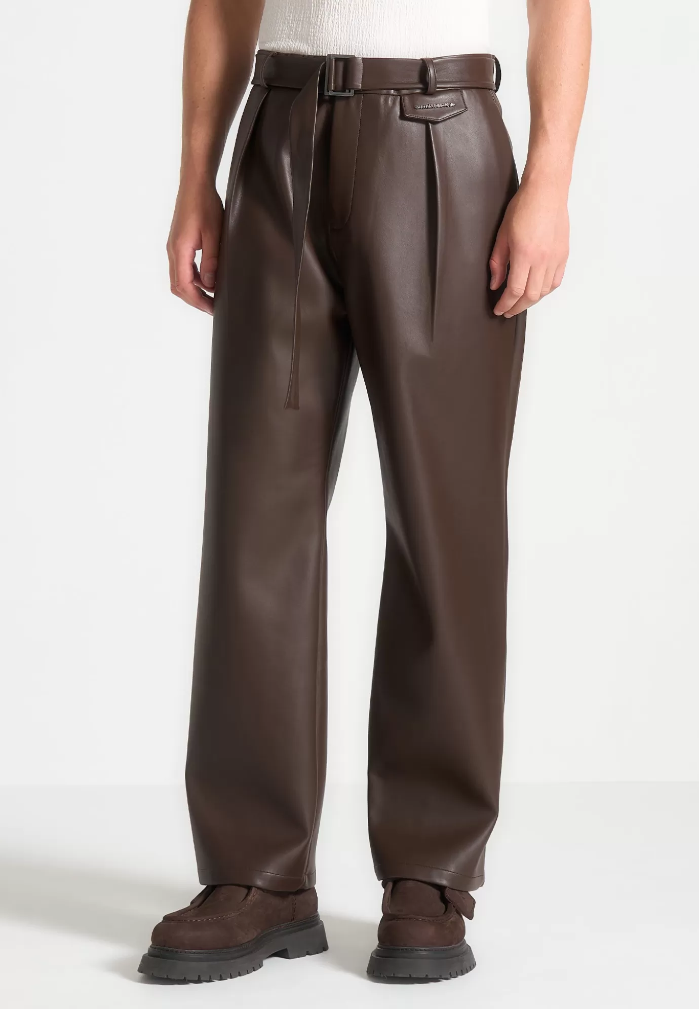 Fashion Relaxed Fit Leather Pleated Trouser - Formal Trousers