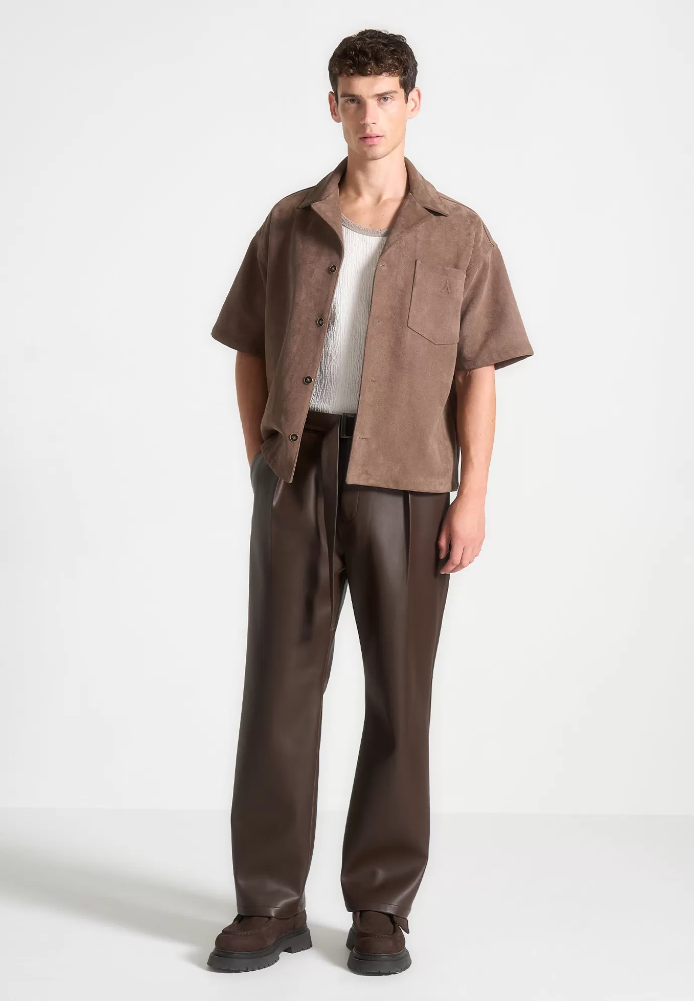 Fashion Relaxed Fit Leather Pleated Trouser - Formal Trousers