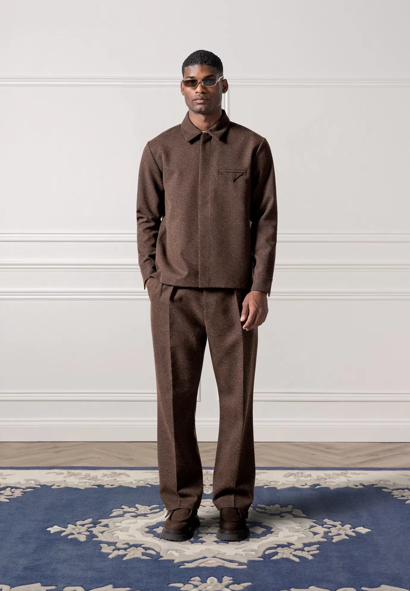 Outlet Relaxed Fit Melange Twin Pleat Tailored Trousers - Formal Trousers