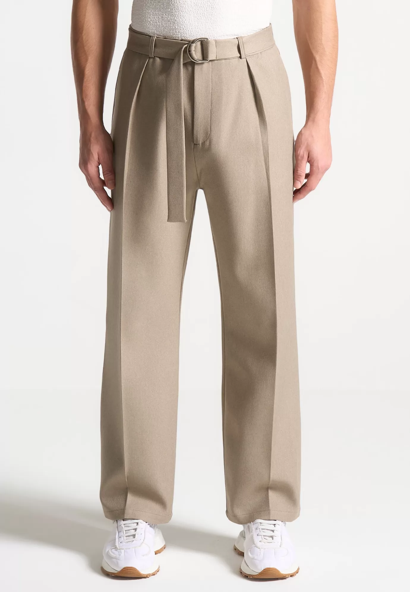 Sale Relaxed Fit Textured Belted Tailored Trousers - Formal Co-ords